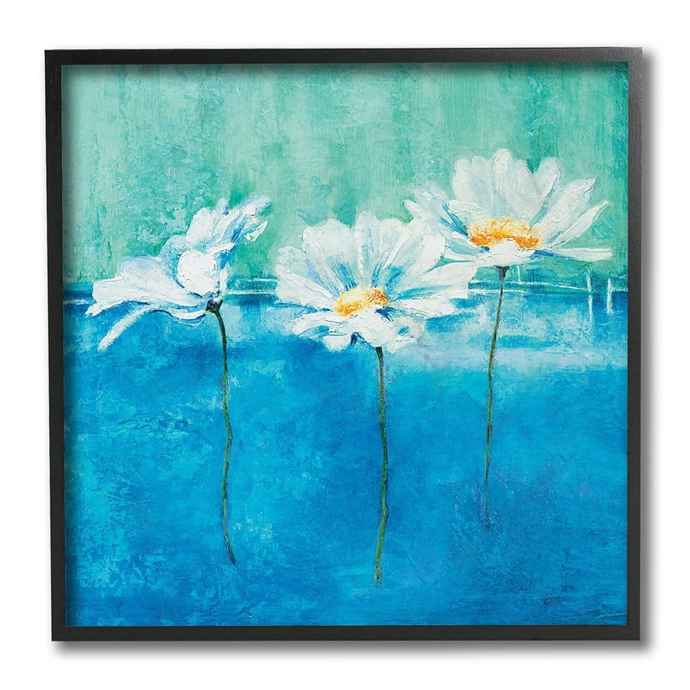 Stupell Industries Abstract Blue Color Pop White Daisy Floral Black Framed by Isabelle Herbert