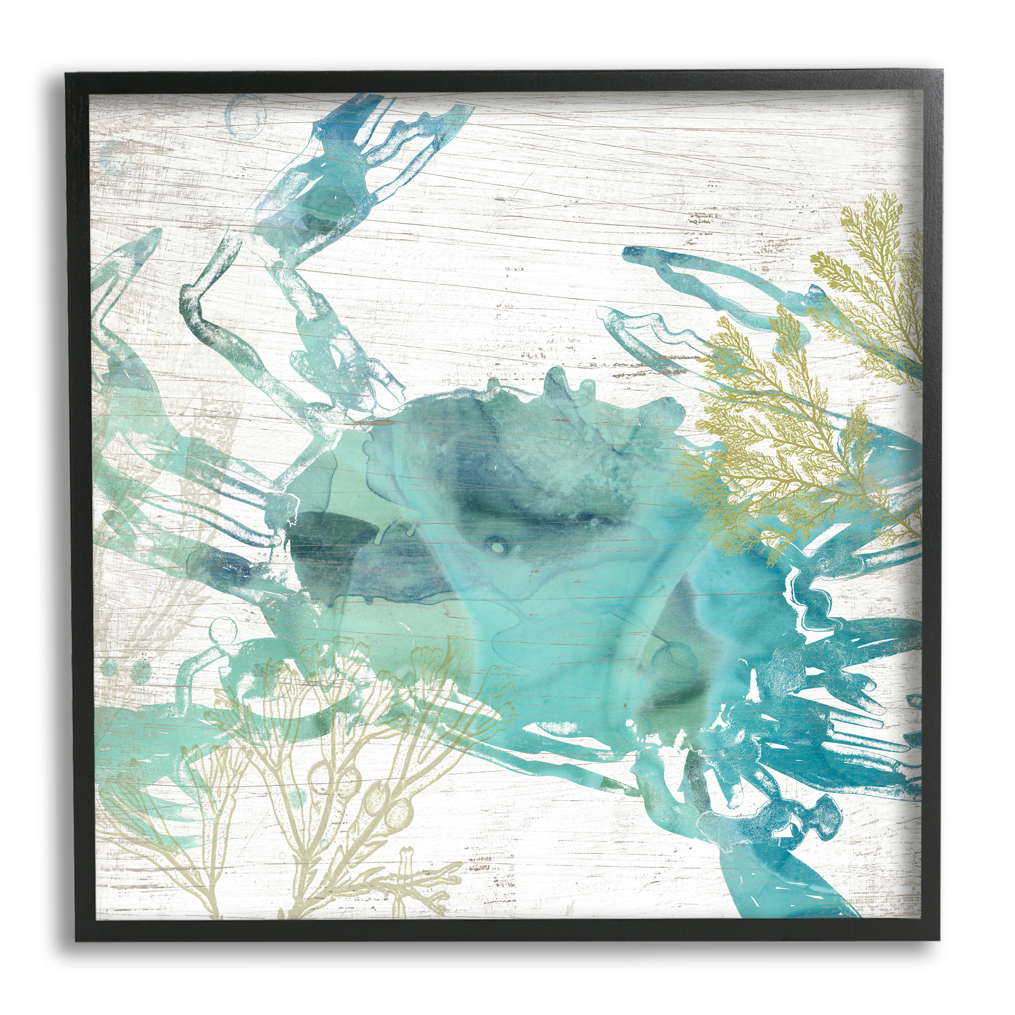 Stupell Industries Abstract Blue Crab Animals & Insects Painting Black Framed Art Print Wall Art, 24 x 24