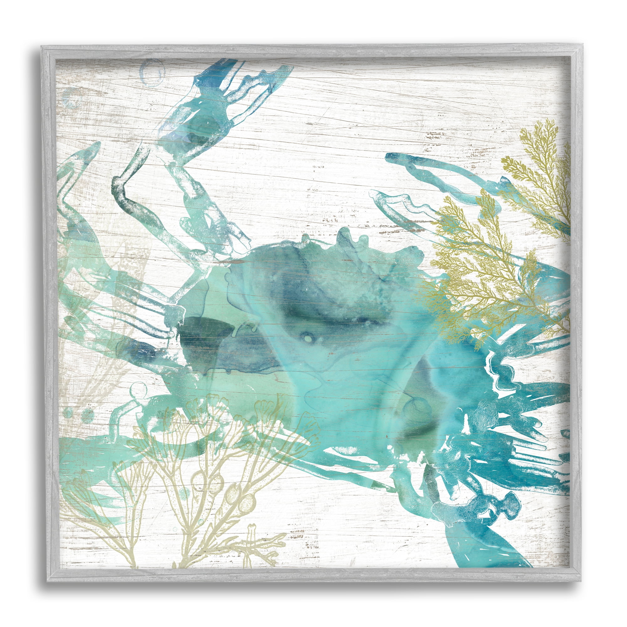 Stupell Industries Abstract Blue Crab Animals & Insects Painting Gray Framed Art Print Wall Art, 24 x 24