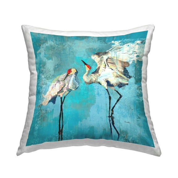 Stupell Industries Abstract Blue Cranes Decorative Printed Throw Pillow, 18 x 18