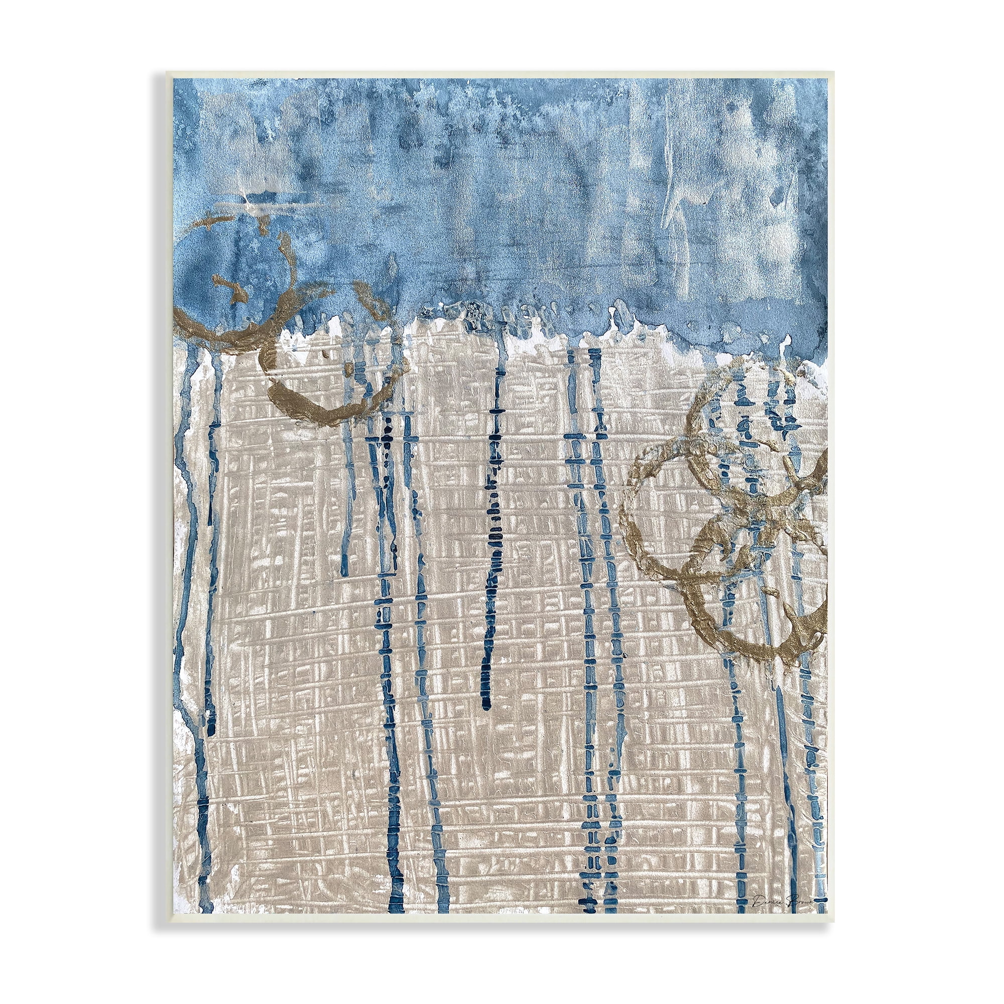 Stupell Industries Abstract Blue Dripping over Whicker Style Grid, 10 x 15, Designed by Denise Brown