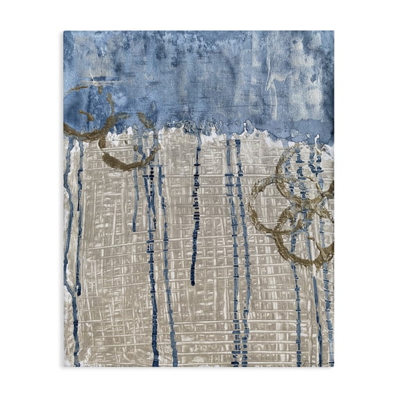 Stupell Industries Modern Abstract Blue Dripping over Whicker Style Grid Canvas Art, 16 x 20, by Denise Brown