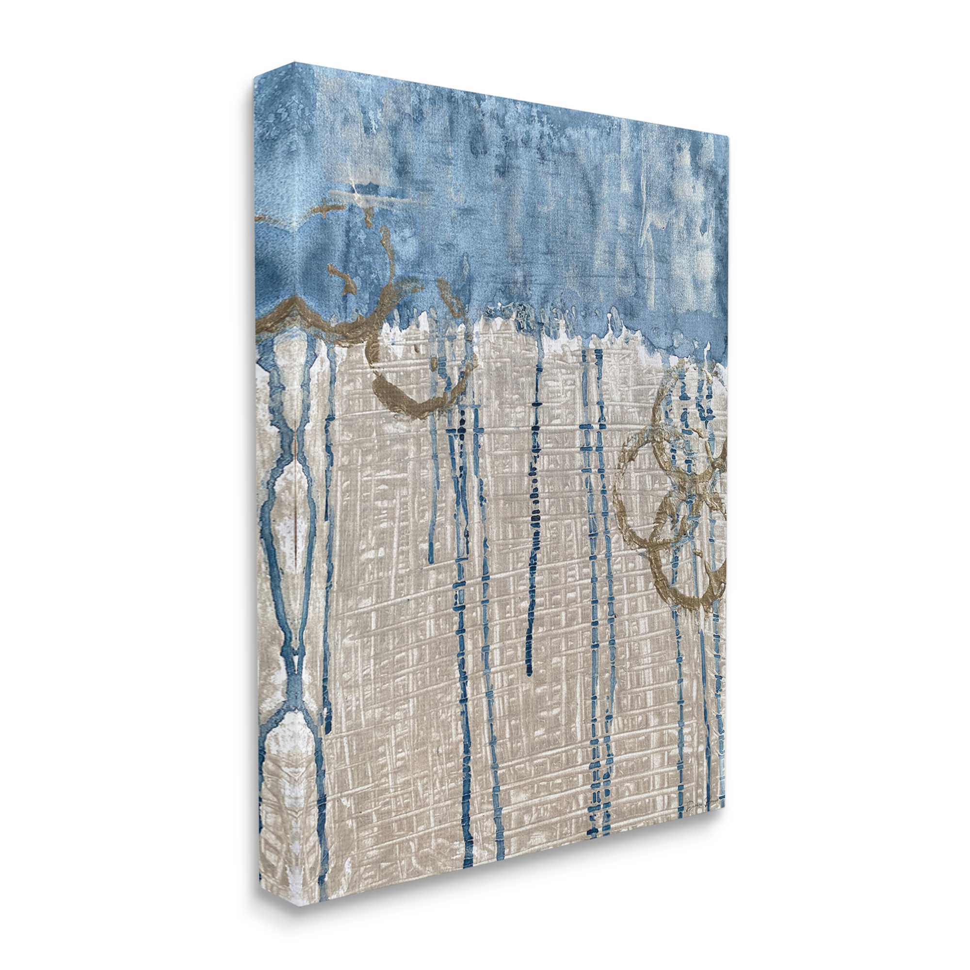 Stupell Industries Abstract Blue Dripping over Whicker Style Grid, 16 x 20, Designed by Denise Brown