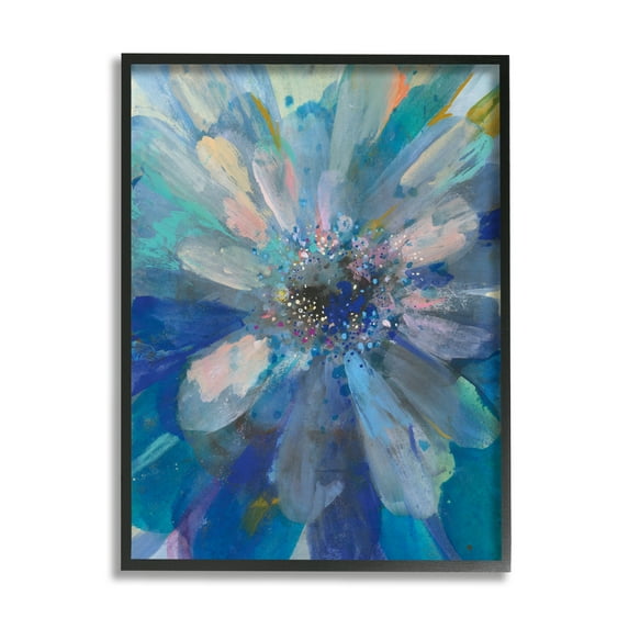 Stupell Industries Abstract Blue Floral Petals Contemporary Flower Splatter Abstract Painting Black Framed Art Print Wall Art, 11 x 14
