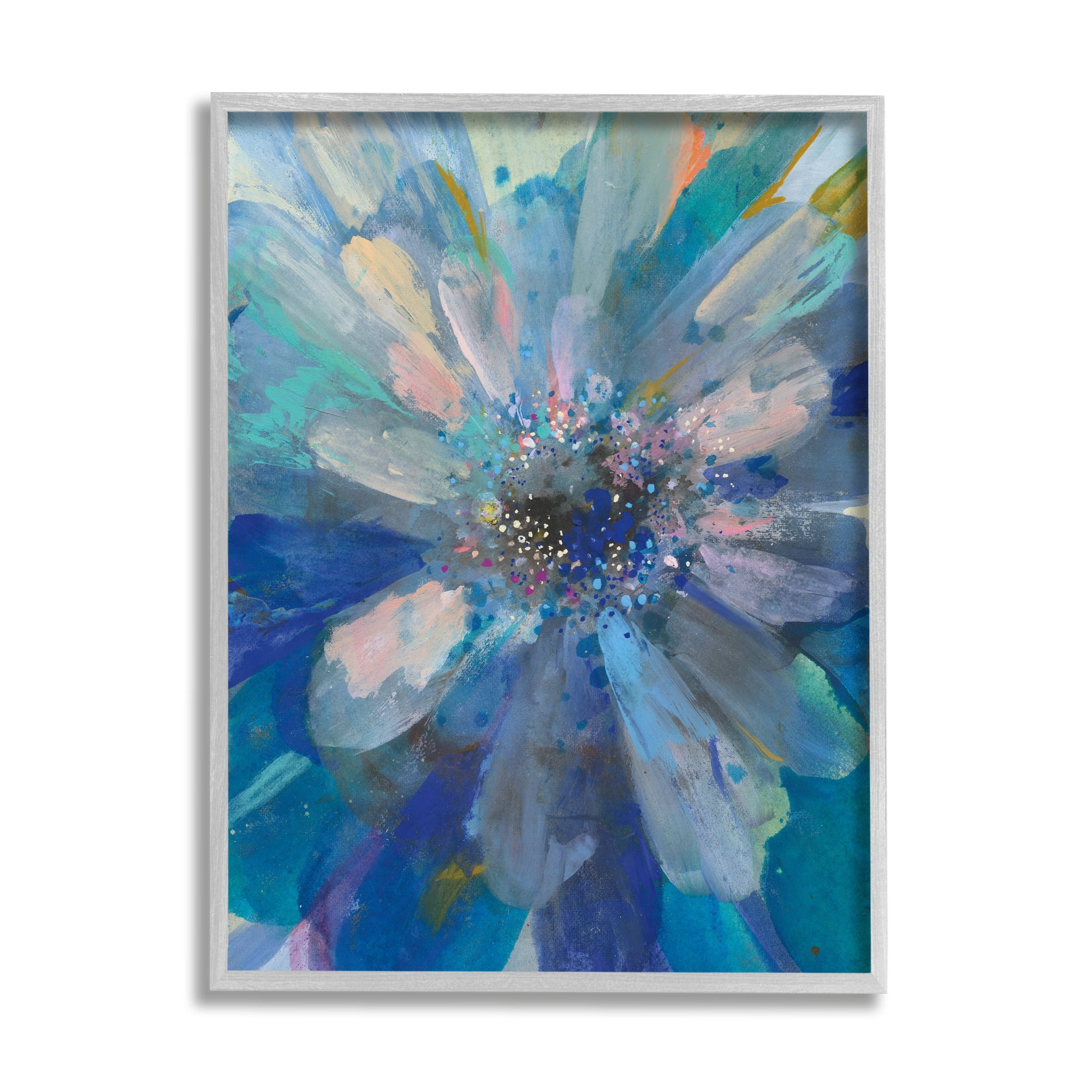 Stupell Industries Abstract Blue Floral Petals Contemporary Flower Splatter Abstract Painting Gray Framed Art Print Wall Art, 24 x 30