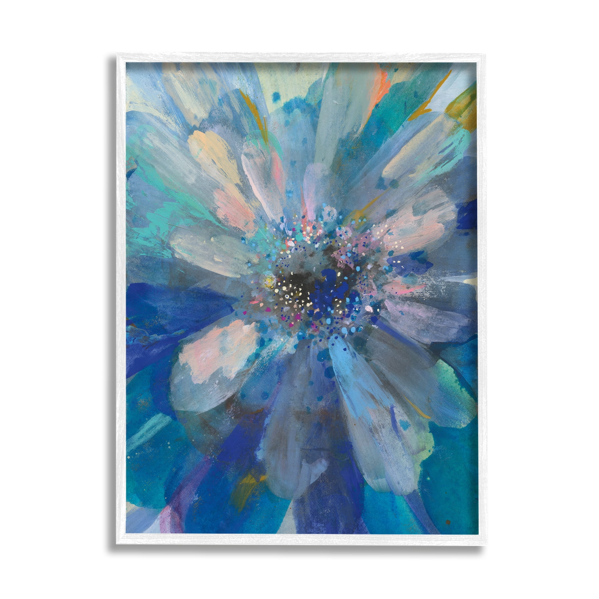 Stupell Industries Abstract Blue Floral Petals Contemporary Flower Splatter Abstract Painting White Framed Art Print Wall Art, 11 x 14