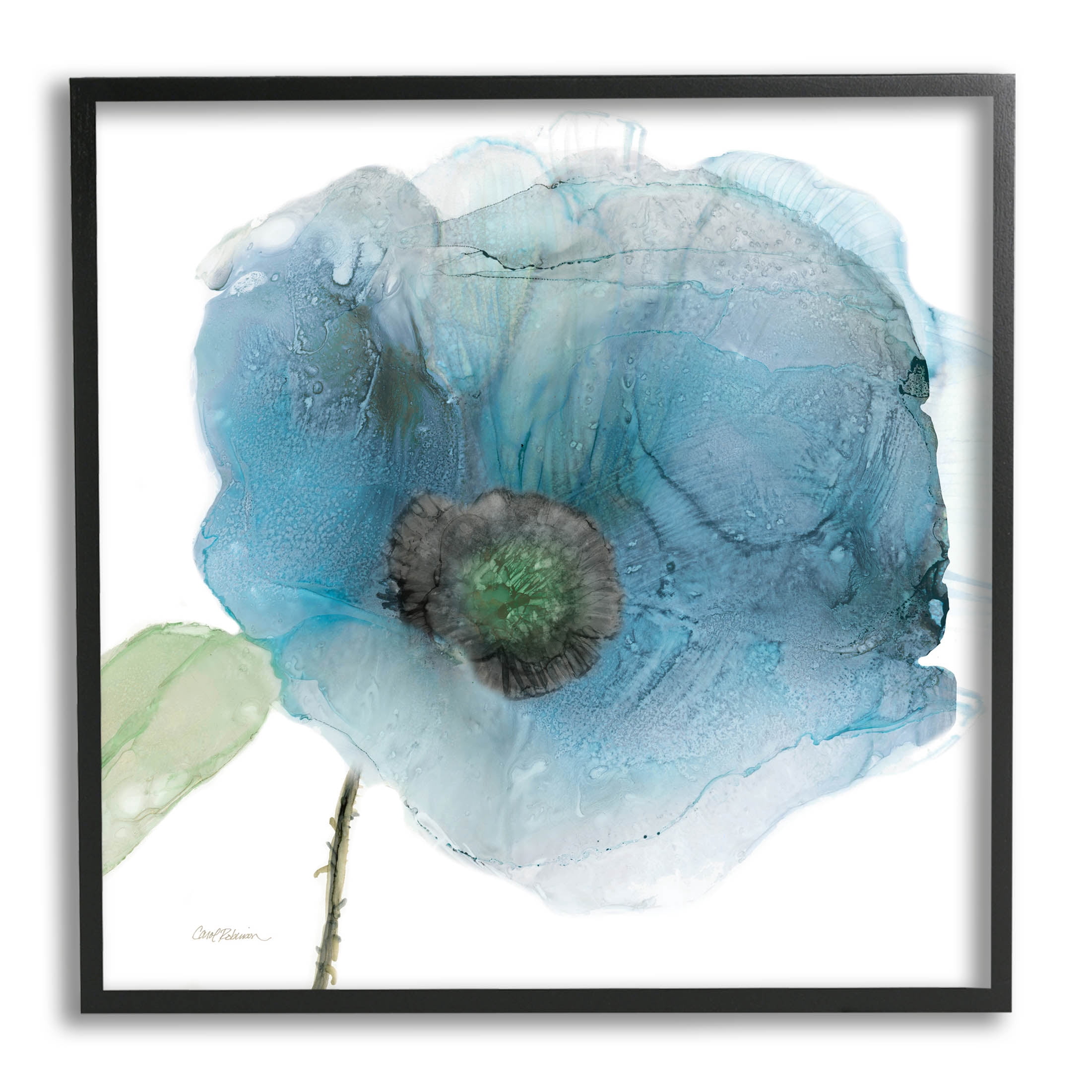 Stupell Industries Abstract Blue Flower Shape Graphic Art Black Framed Art Print Wall Art, Design by Carol Robinson