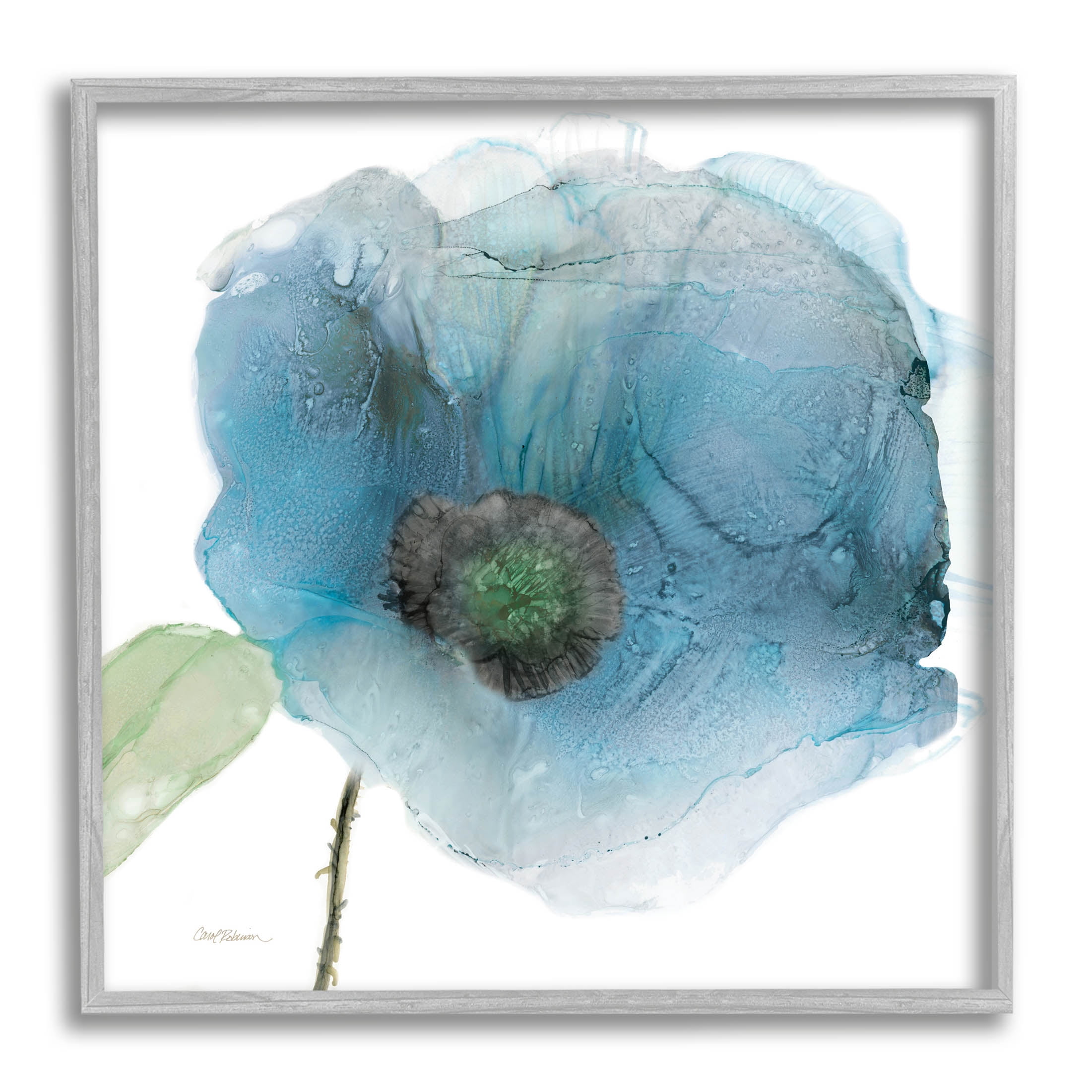 Stupell Industries Abstract Blue Flower Shape Graphic Art Gray Framed Art Print Wall Art, Design by Carol Robinson