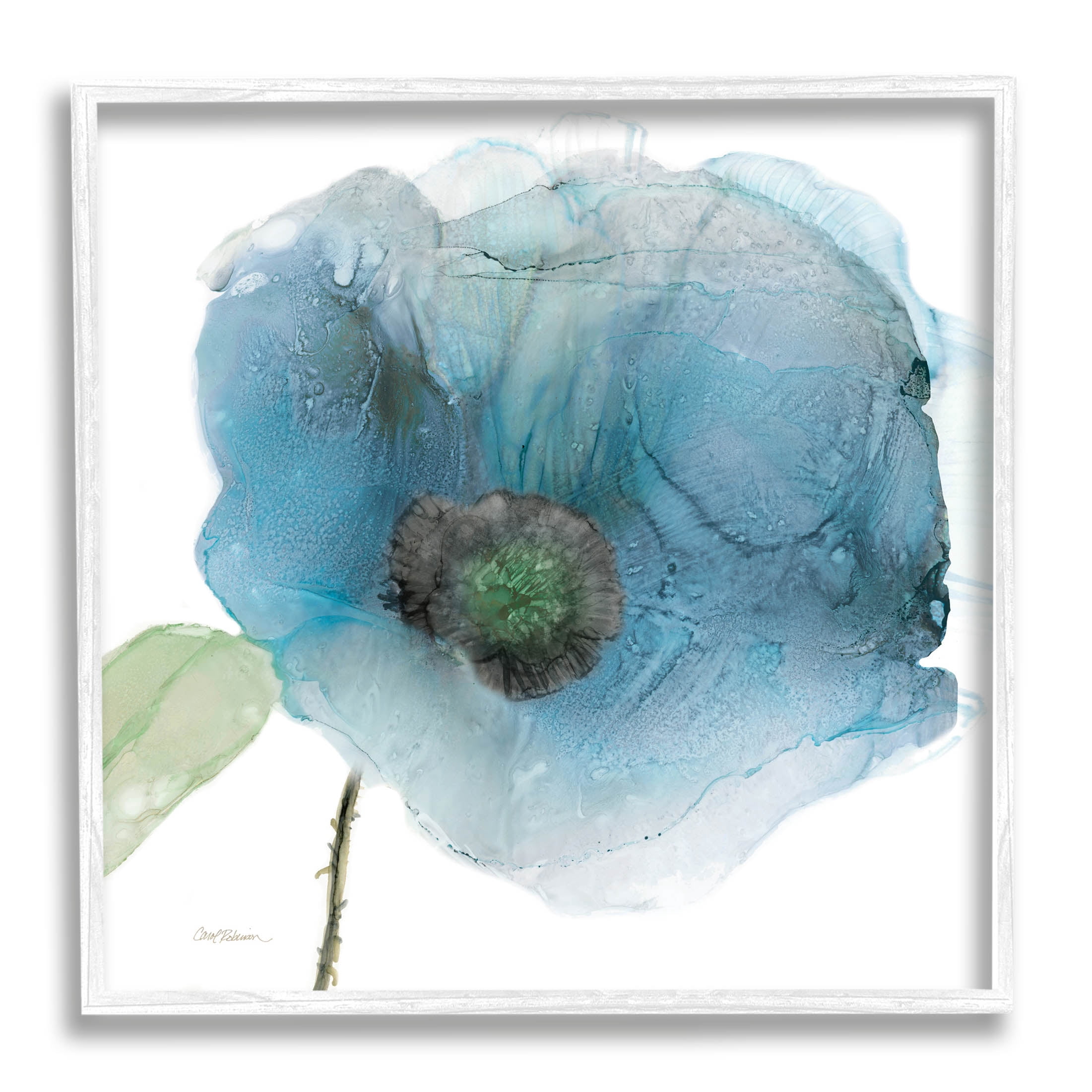 Stupell Industries Abstract Blue Flower Shape Graphic Art White Framed Art Print Wall Art, Design by Carol Robinson