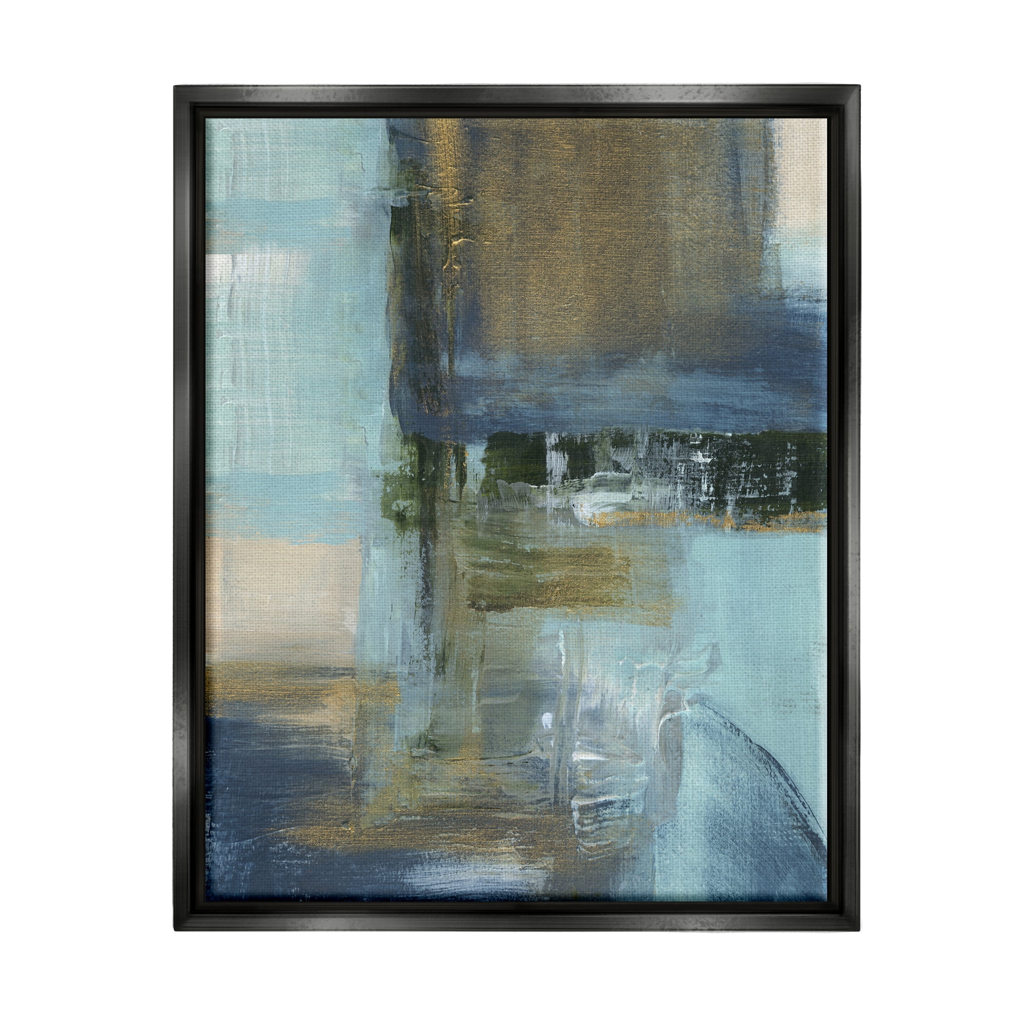 Stupell Industries Abstract Blue & Glam Abstract Painting Black Floater Framed Canvas Art Print Wall Art, 25 x 31