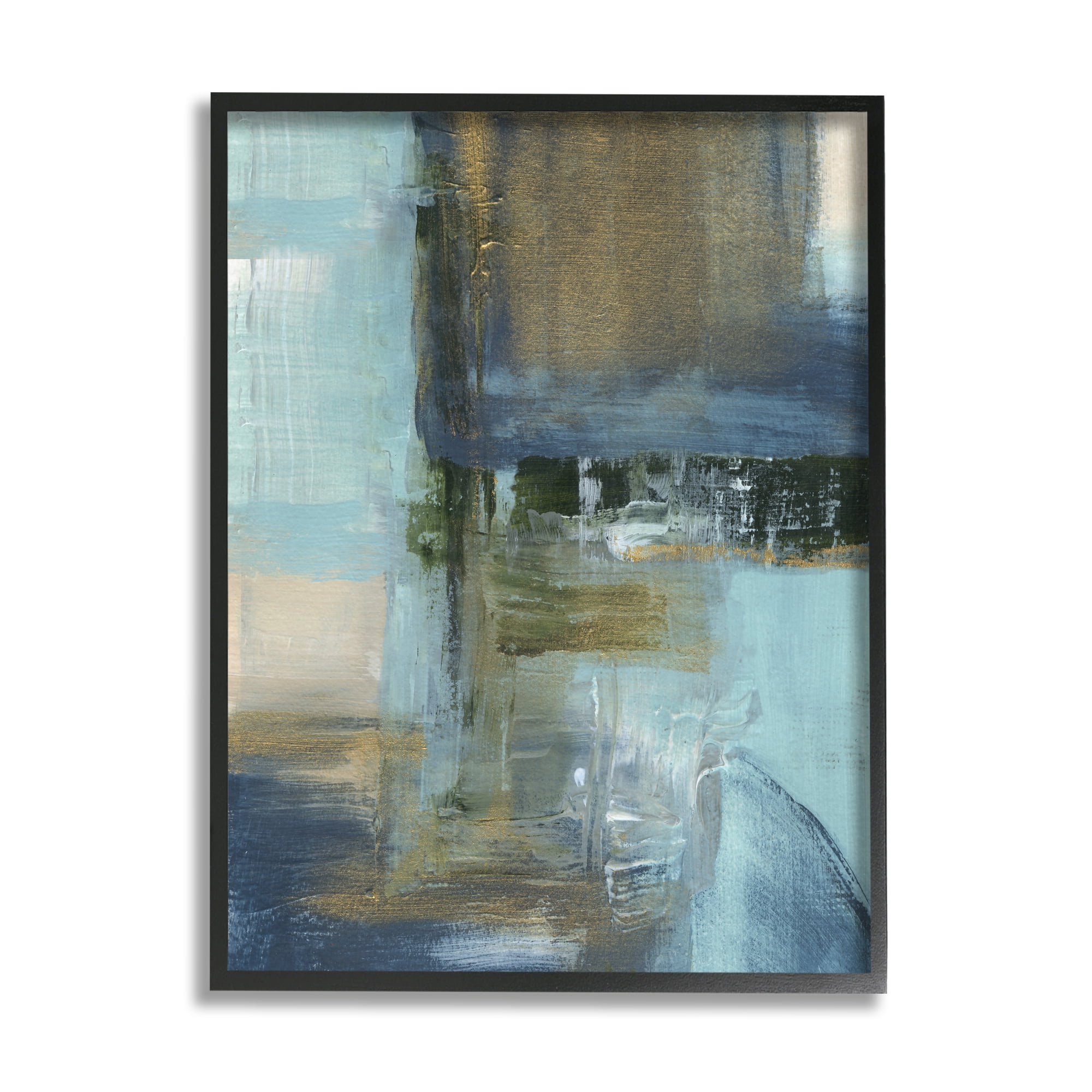 Stupell Industries Abstract Blue & Glam Abstract Painting Black Framed Art Print Wall Art, 16 x 20