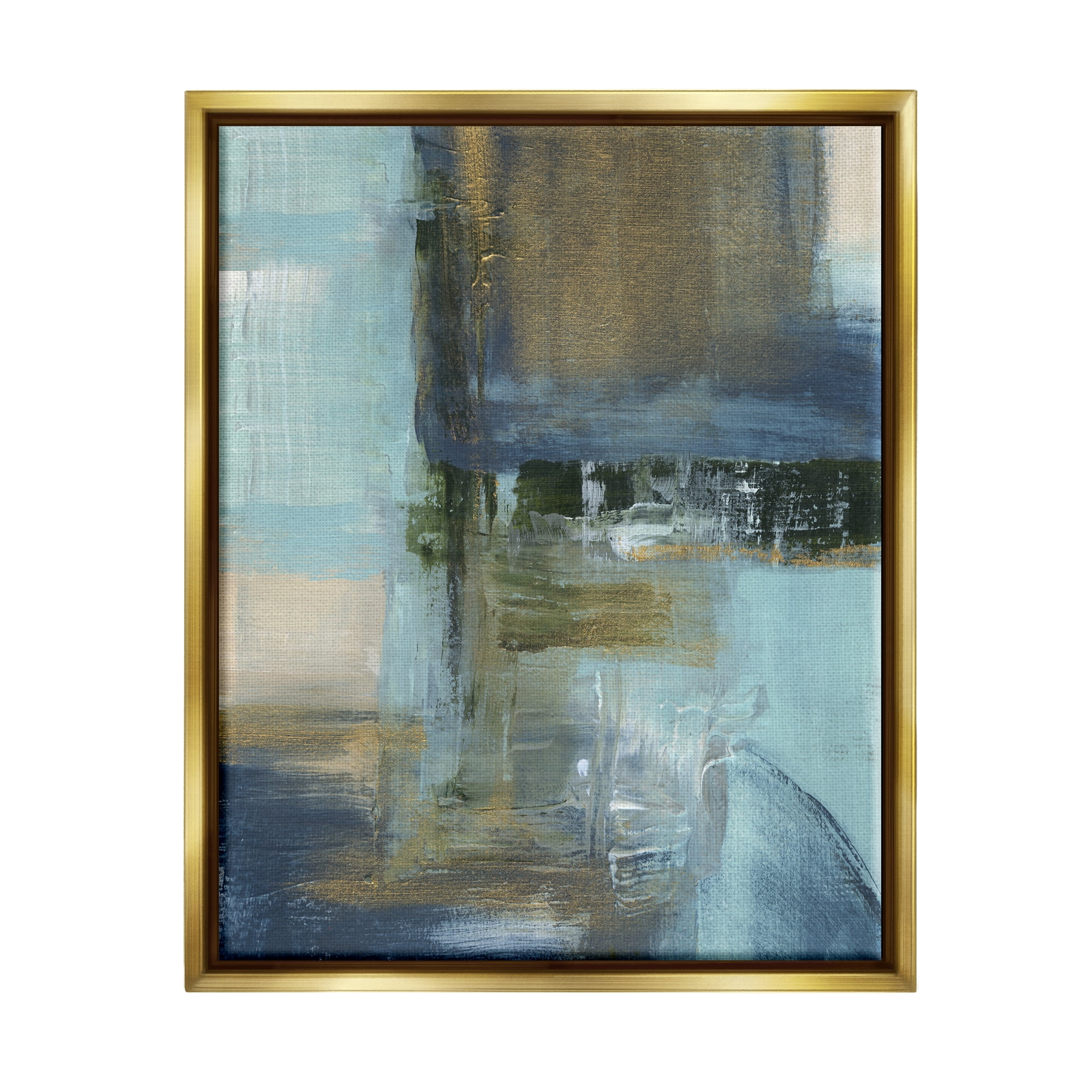 Stupell Industries Abstract Blue & Glam Abstract Painting Gold Floater Framed Canvas Art Print Wall Art, 17 x 21