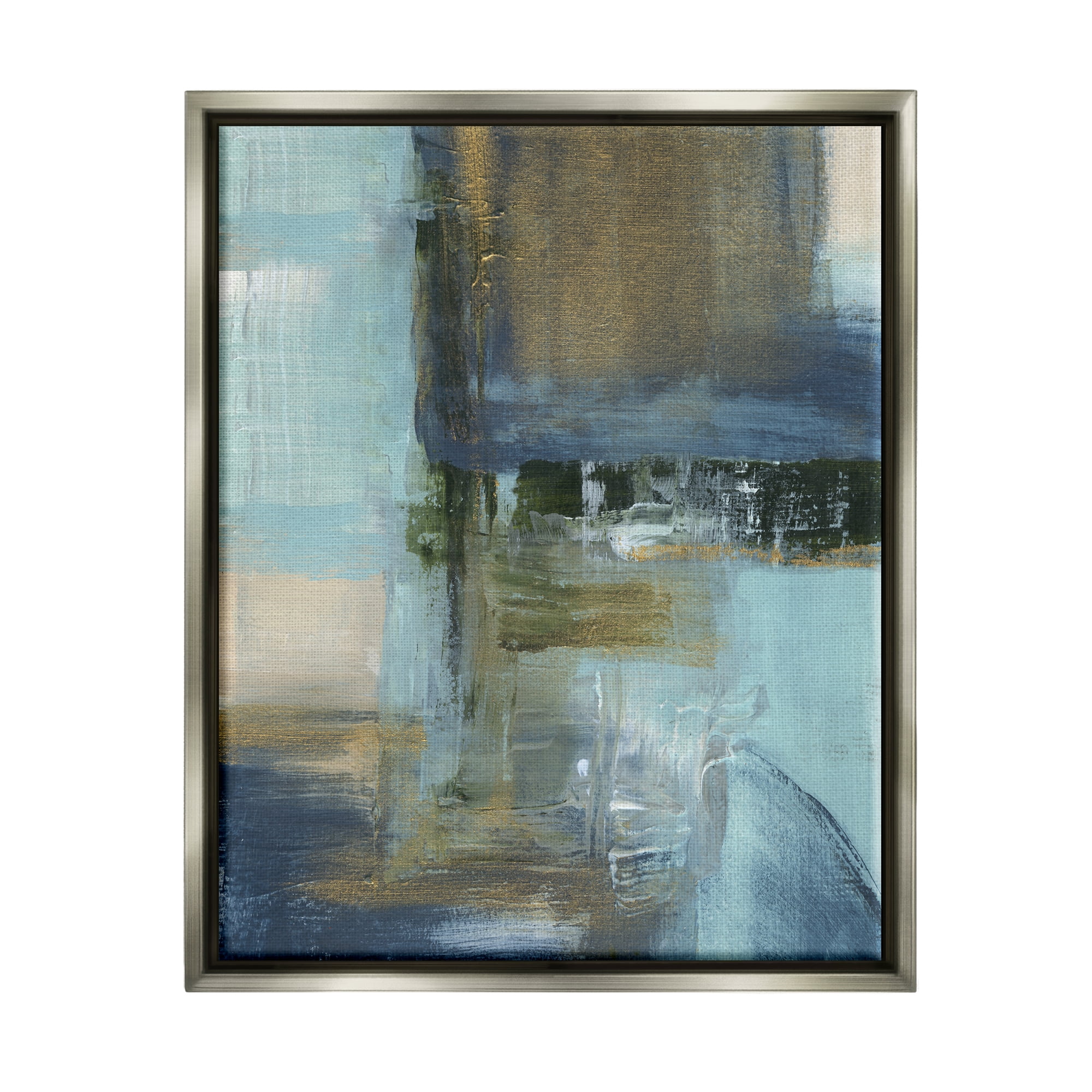 Stupell Industries Abstract Blue & Glam Abstract Painting Gray Floater Framed Canvas Art Print Wall Art, 25 x 31
