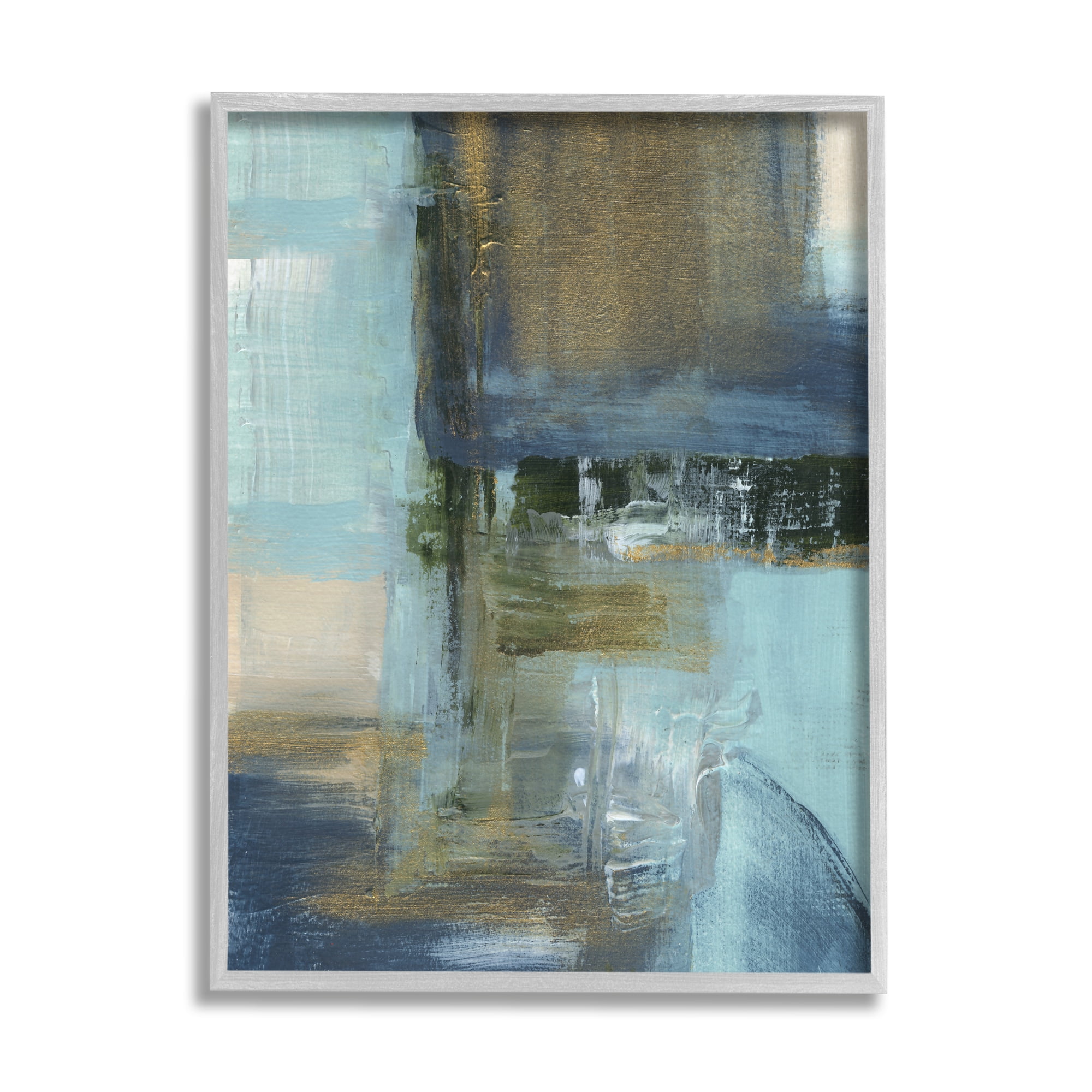 Stupell Industries Abstract Blue & Glam Abstract Painting Gray Framed Art Print Wall Art, 11 x 14