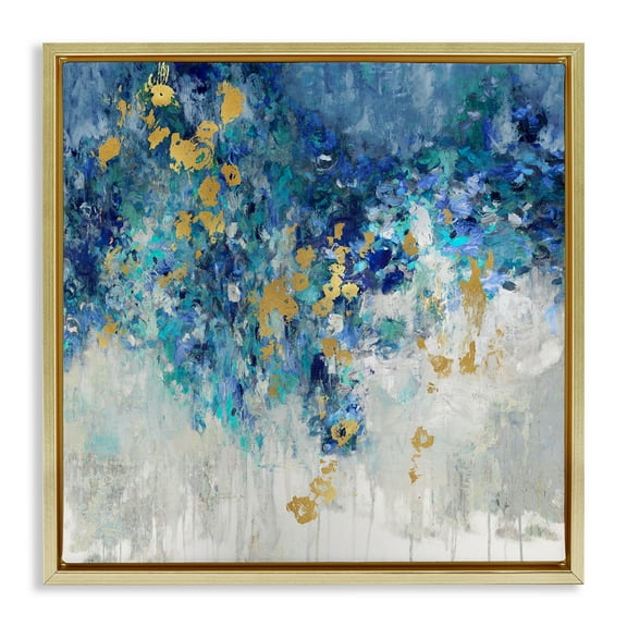 Stupell Industries Abstract Blue Gold Paint Design Abstract Painting Gold Floater Framed Canvas Art Print Wall Art, 25 x 25