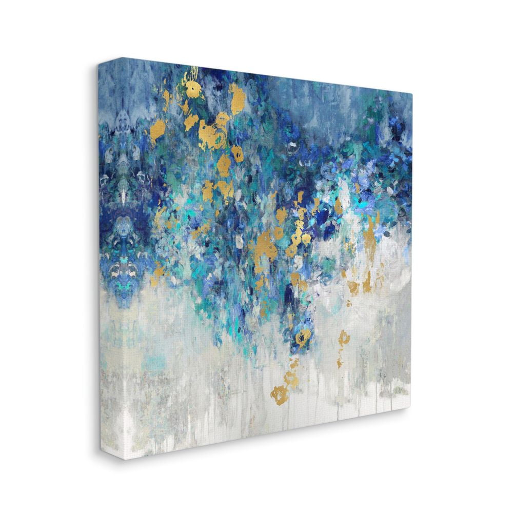 Stupell Industries Abstract Blue Gold Paint Design Canvas Wall Art by Nikki Robbins