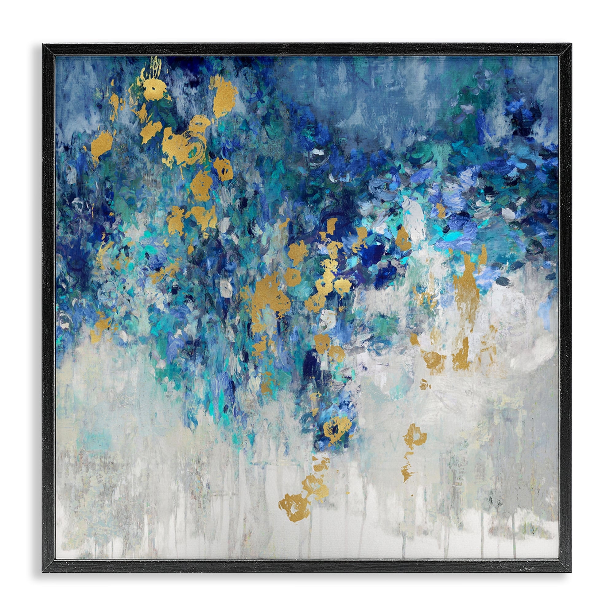 Stupell Industries Abstract Blue Gold Paint Design Framed Wall Art by Nikki Robbins