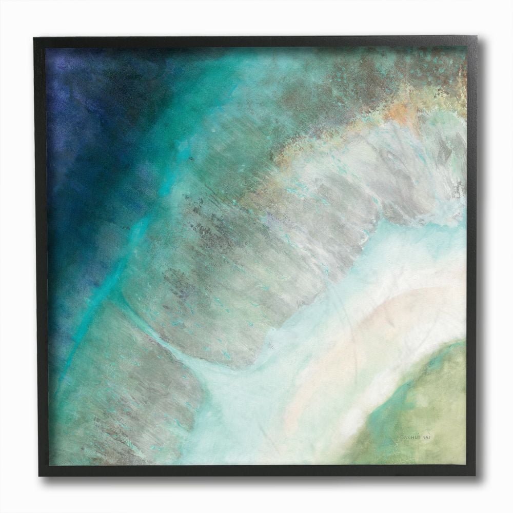 Stupell Industries Abstract Blue Green Organic Curve Painting Framed Wall Art Design by Danhui Nai, 12" x 12", Black Framed
