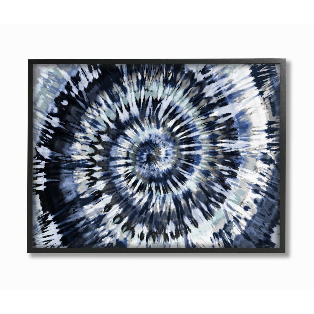 Stupell Industries Abstract Blue Grey Tie Dye Spiral Pattern Detail Framed Wall Art Design by Molly Kearns, 16" x 20", Black Framed