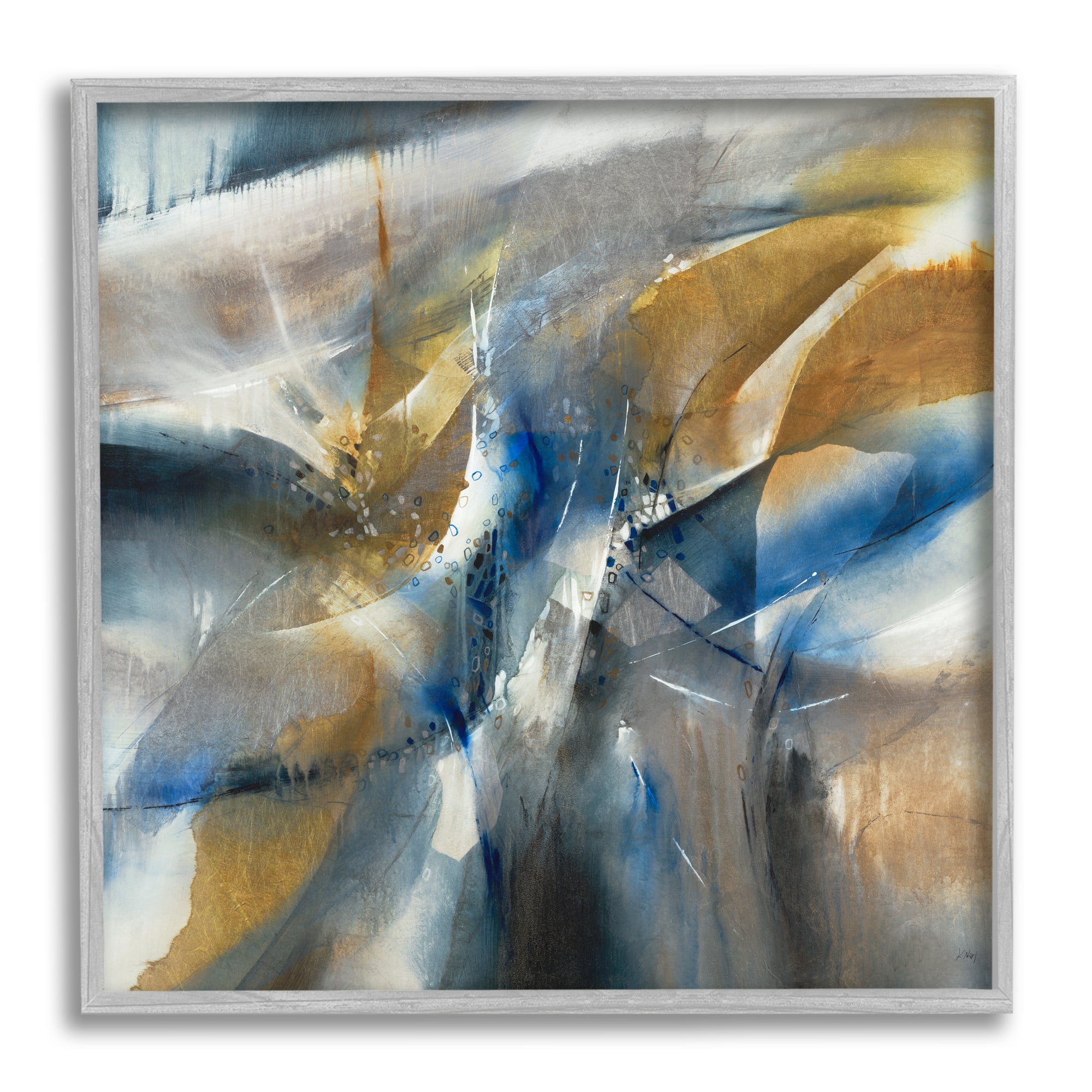 Stupell Industries Abstract Blue Grey Yellow Distortion Busy Shape Arrangement, 12 x 12, Designed by K. Nari