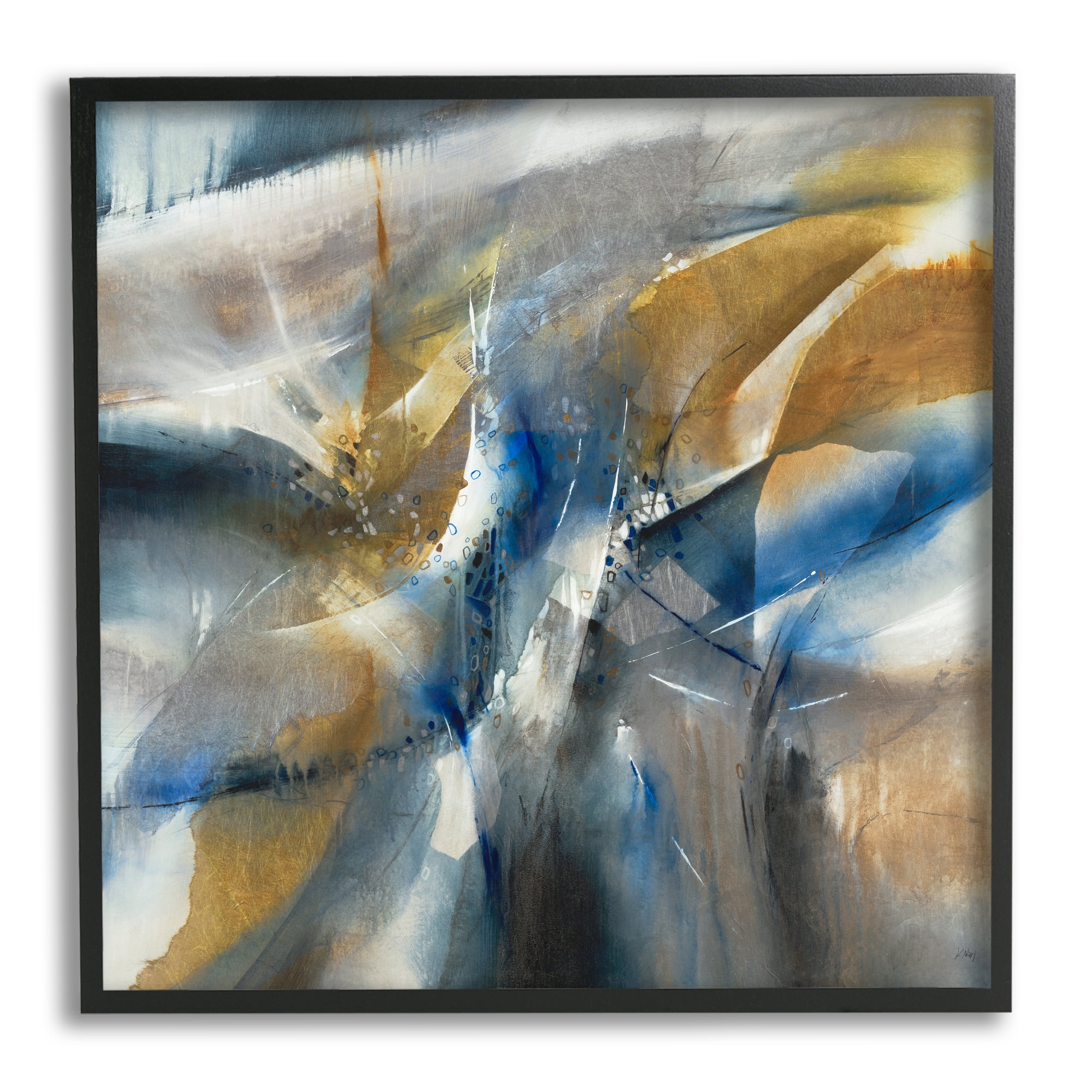 Stupell Industries Abstract Blue Grey Yellow Distortion Busy Shape Arrangement, 24 x 24, Designed by K. Nari