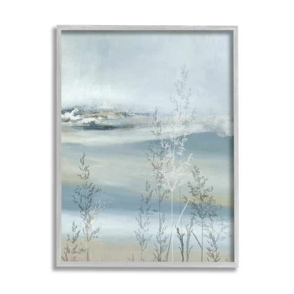 Stupell Industries Abstract Blue Landscape Abstract Painting Gray Framed Art Print Wall Art, 11 x 14