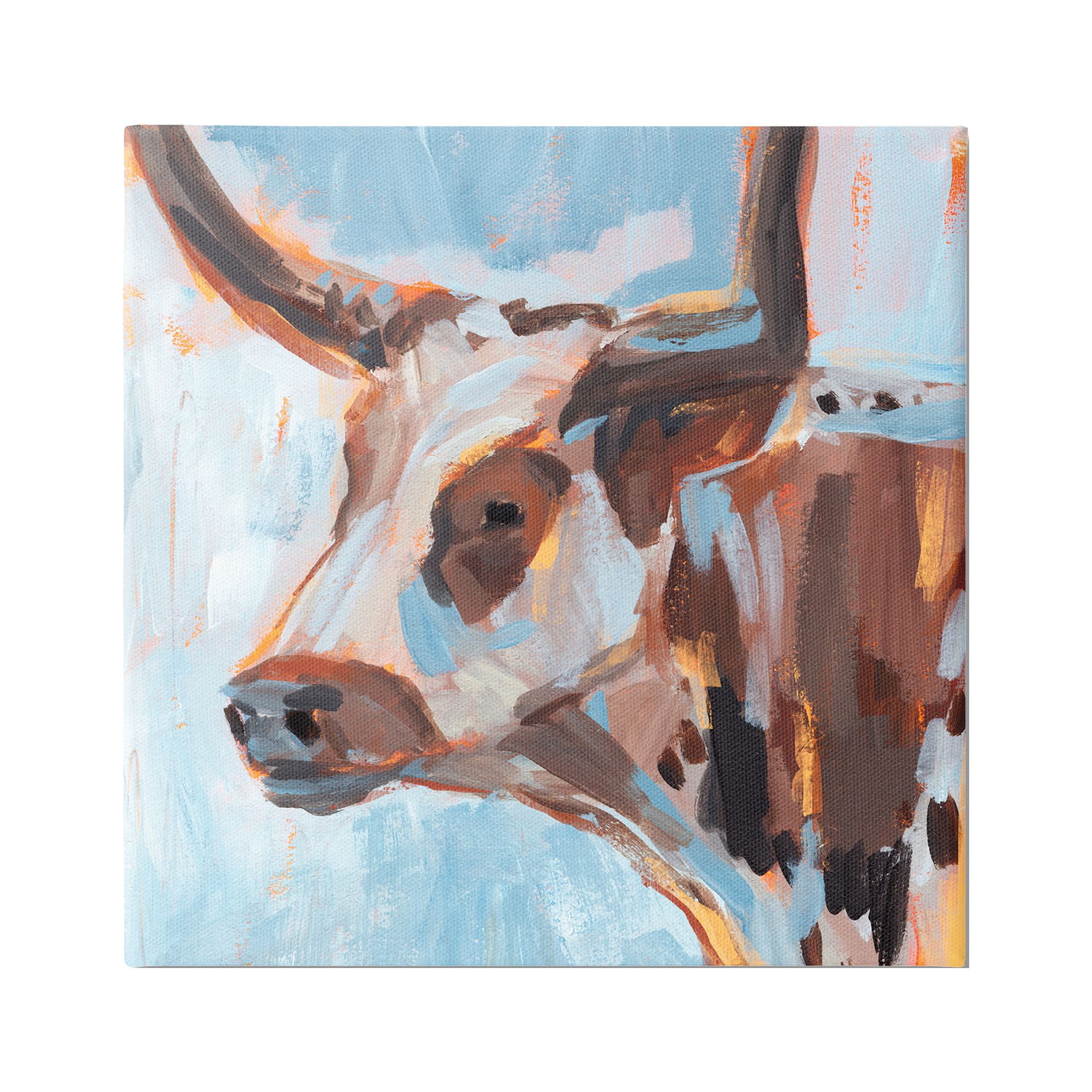 Stupell Industries Abstract Blue Longhorn Animals & Insects Painting Gallery Wrapped Canvas Print Wall Art, 17 x 17