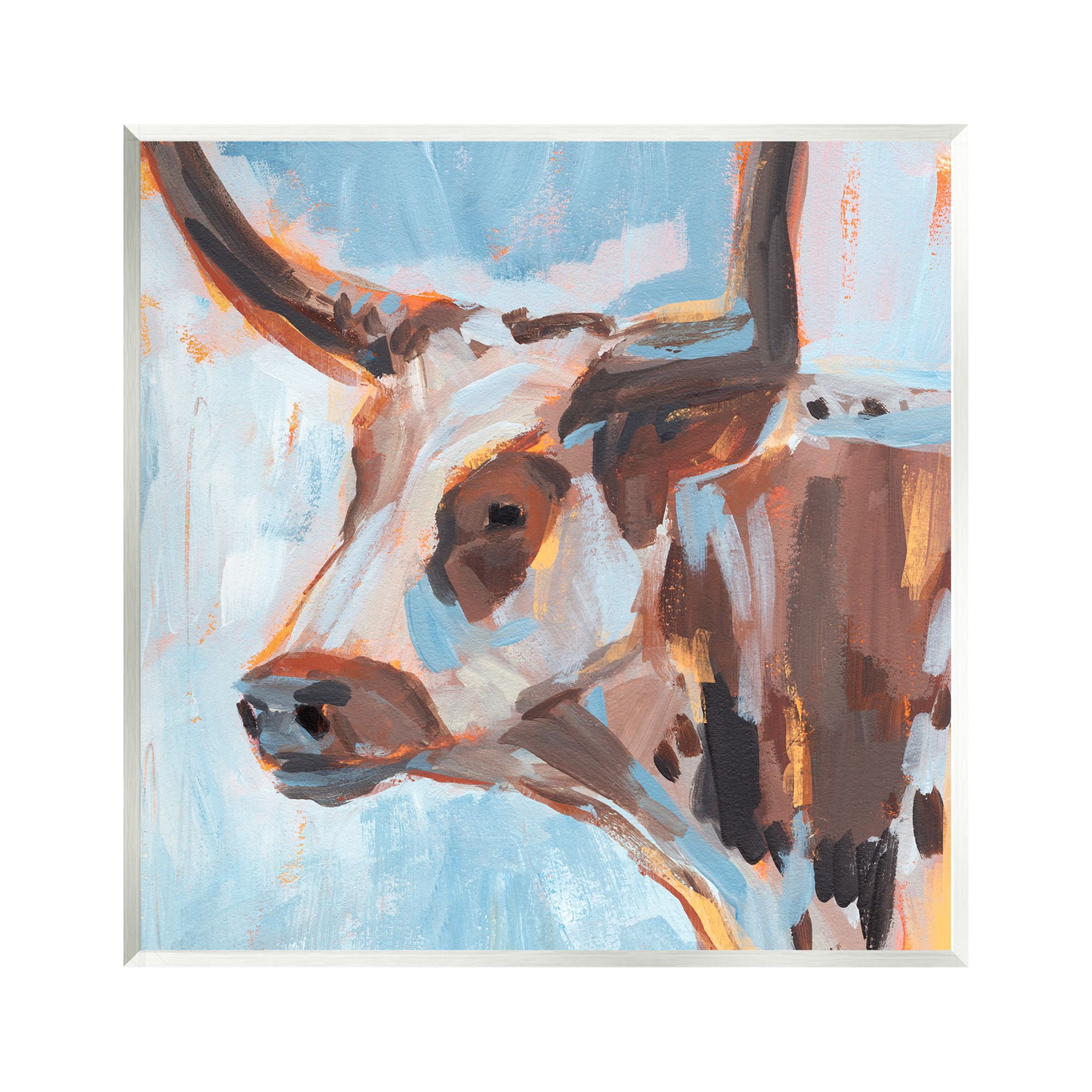 Stupell Industries Abstract Blue Longhorn Animals & Insects Painting Unframed Art Print Wall Art, 12 x 12