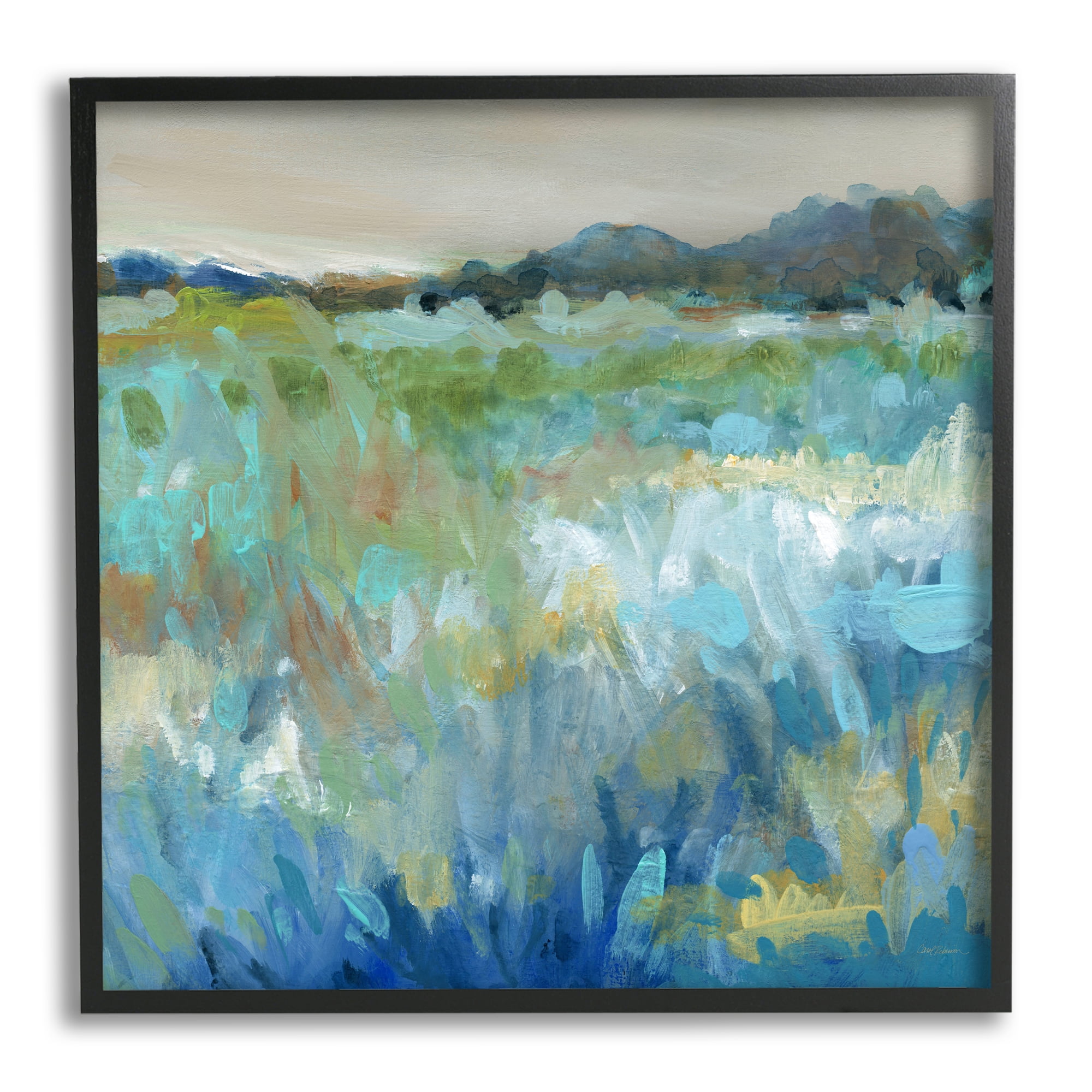 Stupell Industries Abstract Blue Meadow Abstract Painting Black Framed Art Print Wall Art, 17 x 17