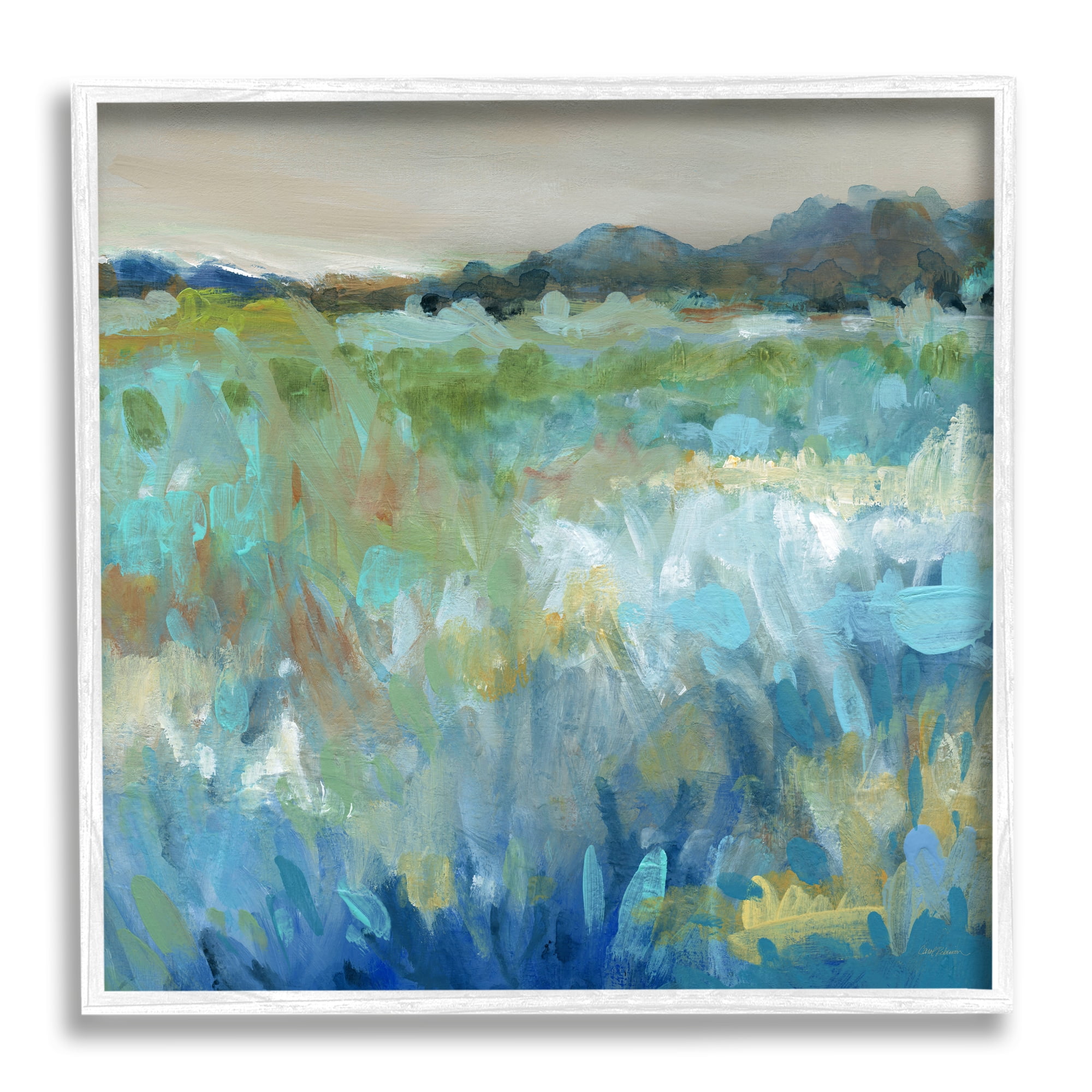 Stupell Industries Abstract Blue Meadow Abstract Painting White Framed Art Print Wall Art, 24 x 24