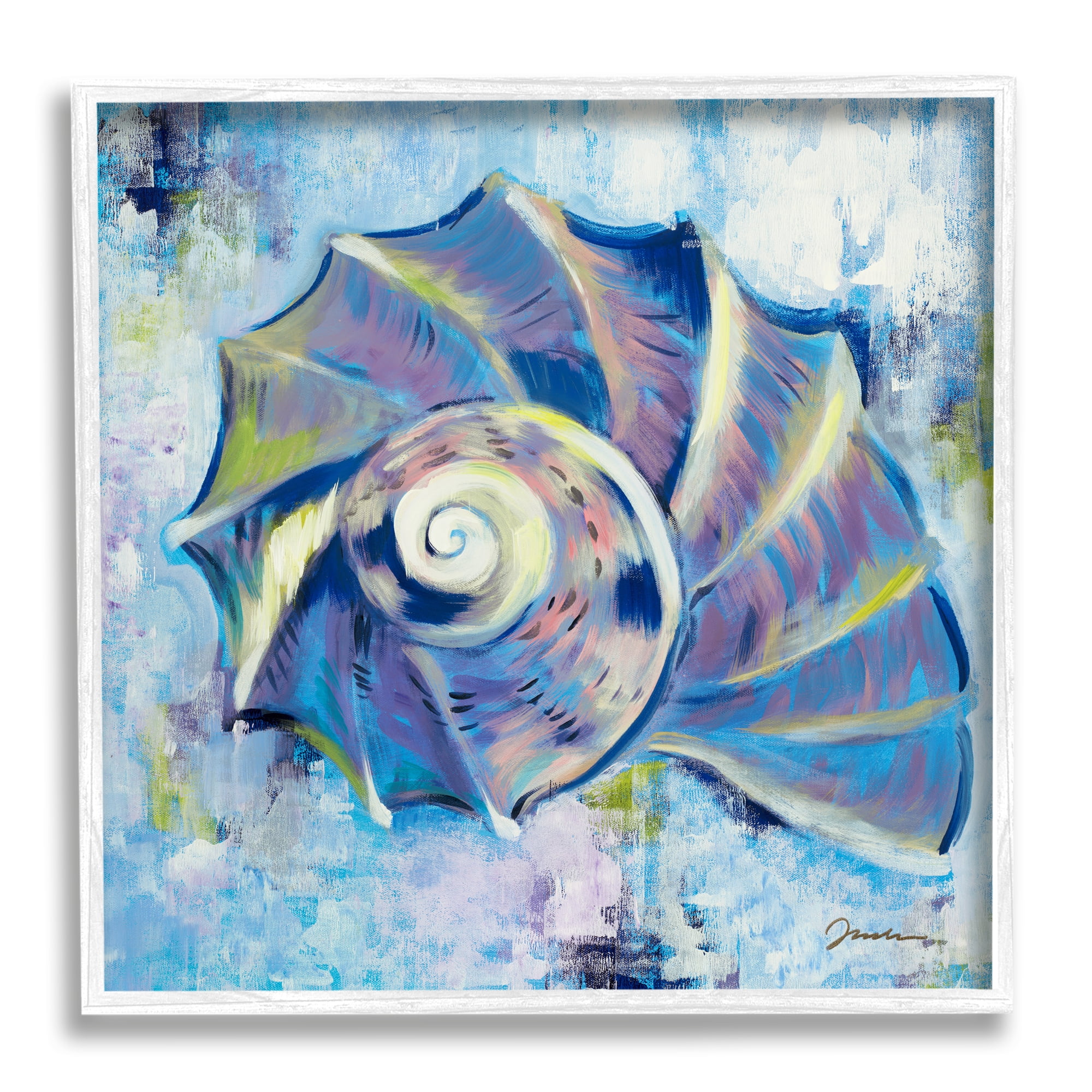 Stupell Industries Abstract Blue Nautilus Animals & Insects Painting White Framed Art Print Wall Art, 12 x 12