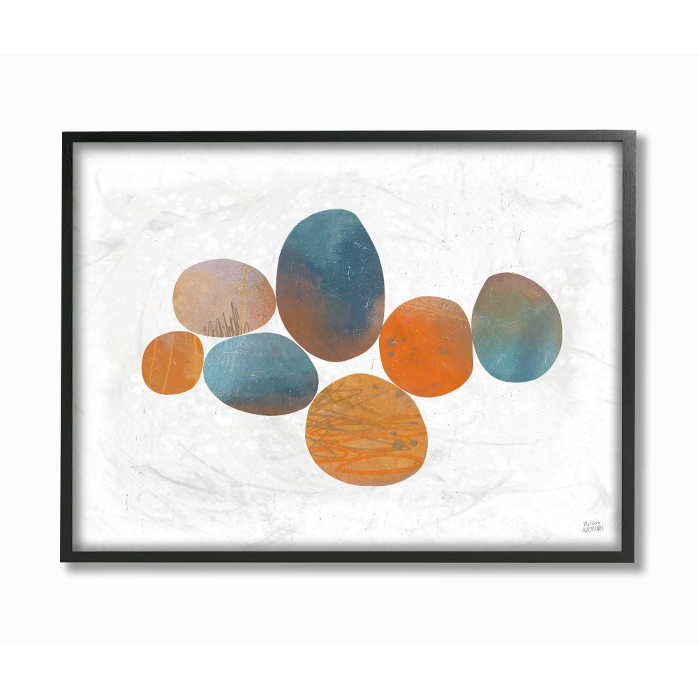 Stupell Industries Abstract Blue Orange Stone Shapes Blue Orange Oval Design Framed Wall Art Design by Melissa Averinos, 11" x 14", Black Framed