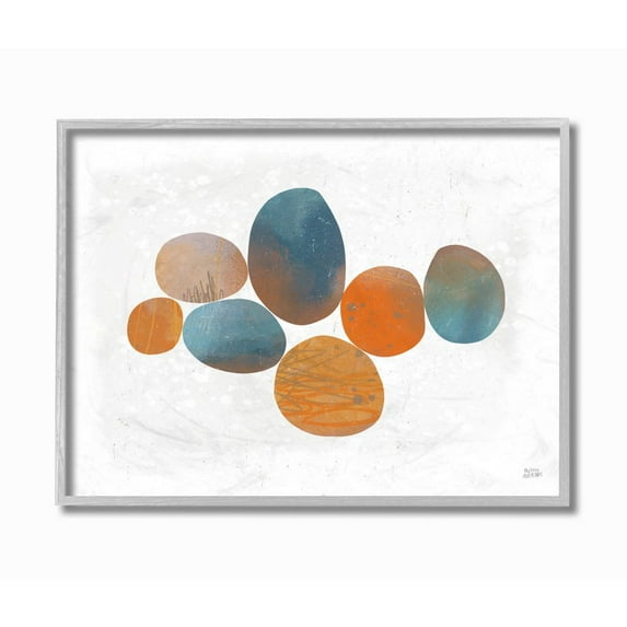 Stupell Industries Abstract Blue Orange Stone Shapes Blue Orange Oval Design Framed Wall Art Design by Melissa Averinos, 11" x 14", Gray Framed