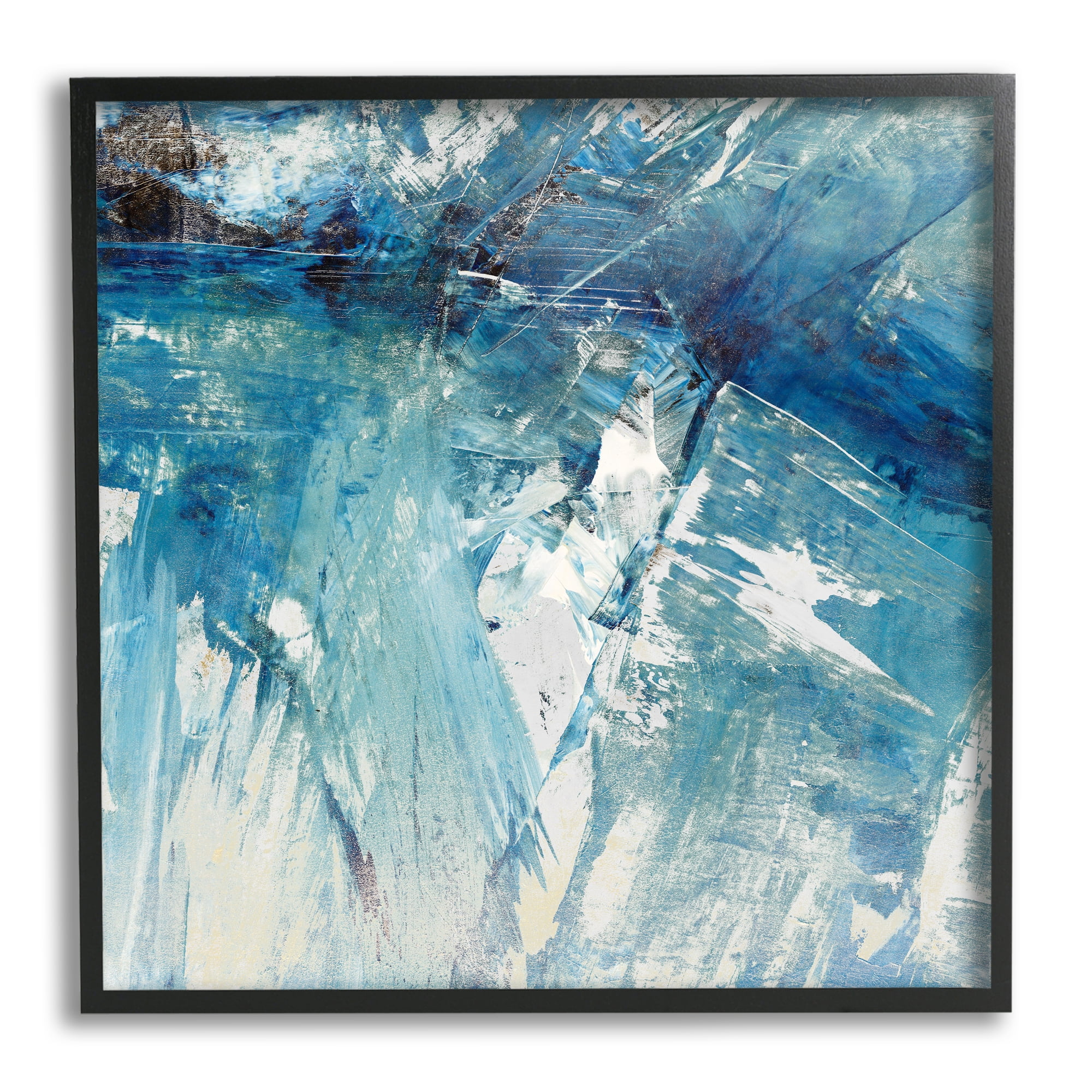 Stupell Industries Abstract Blue Paint Chaos Bold Rigid Movement Abstract Painting Black Framed Art Print Wall Art, 24 x 24