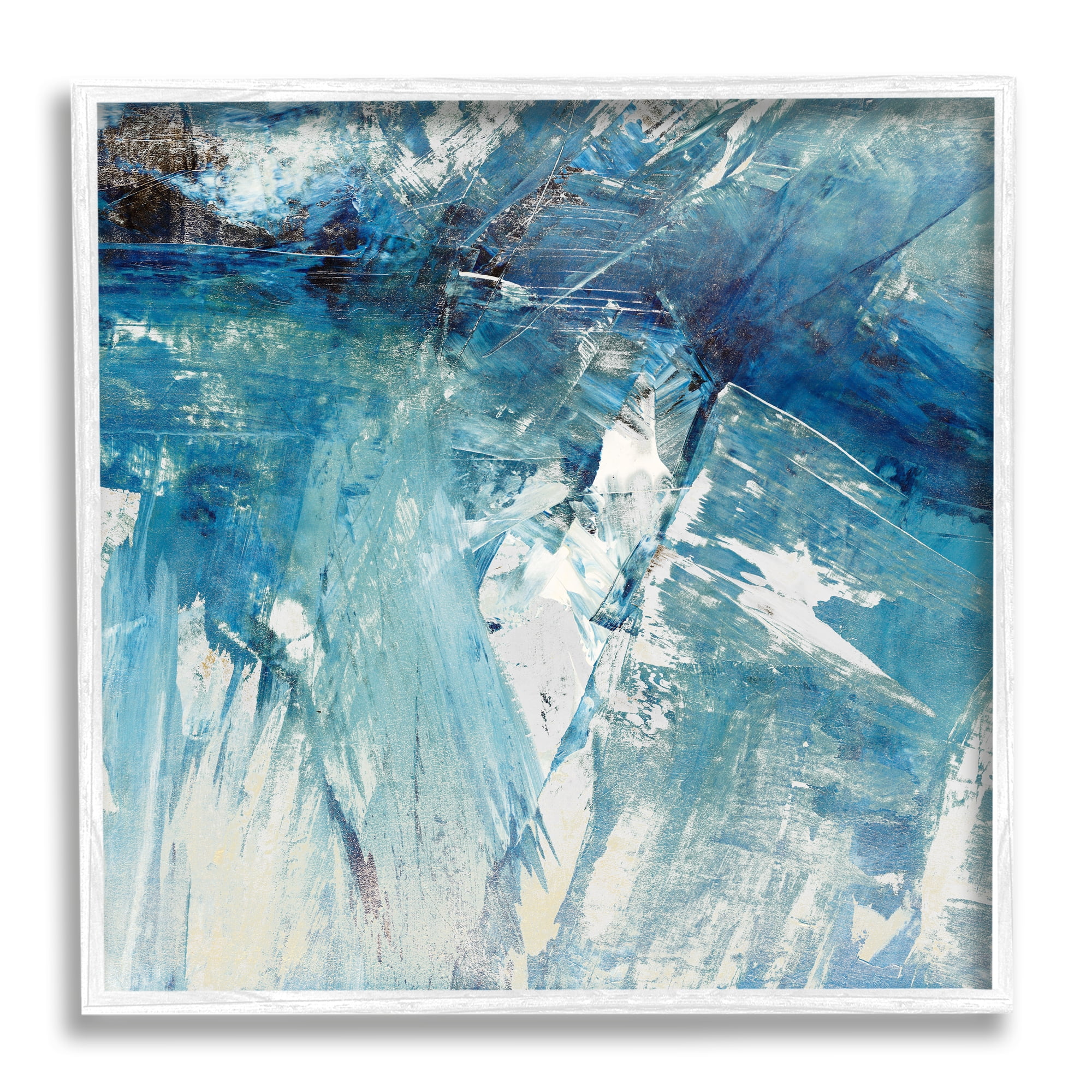 Stupell Industries Abstract Blue Paint Chaos Bold Rigid Movement Abstract Painting White Framed Art Print Wall Art, 12 x 12
