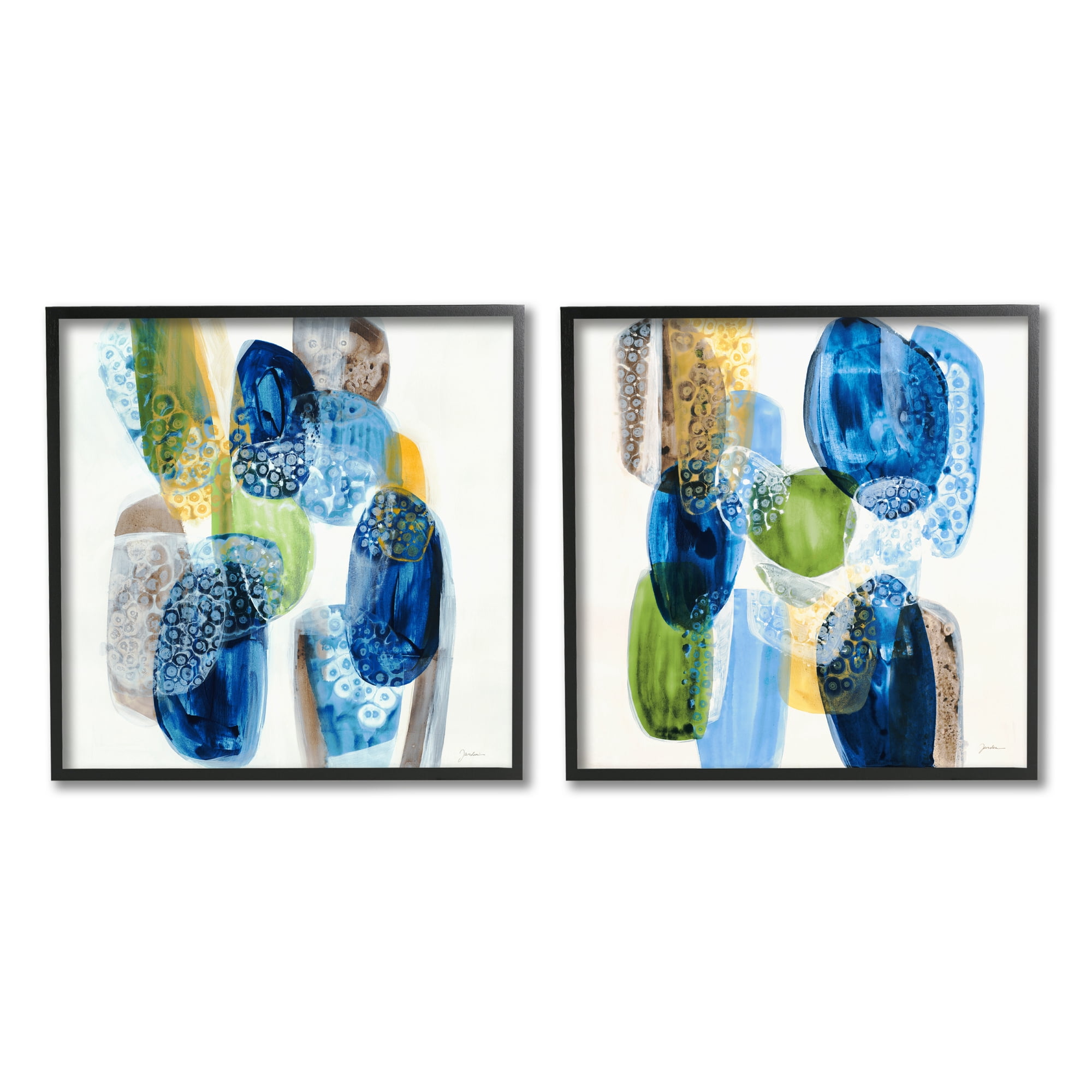 Stupell Industries Abstract Blue Pebbles Abstract Painting Black Framed Art Print Wall Art, 17 x 17, Set of 2