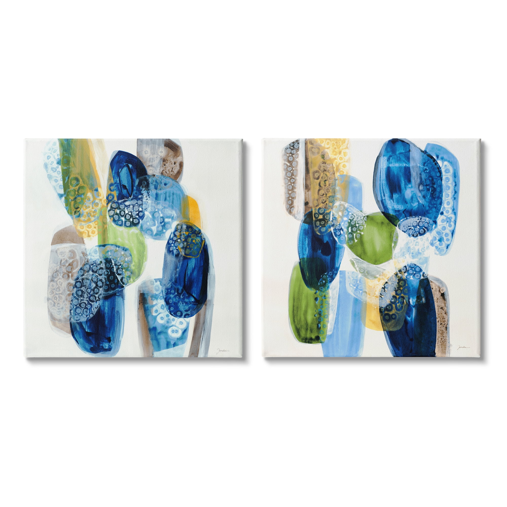 Stupell Industries Abstract Blue Pebbles Abstract Painting Gallery Wrapped Canvas Print Wall Art, 17 x 17, Set of 2