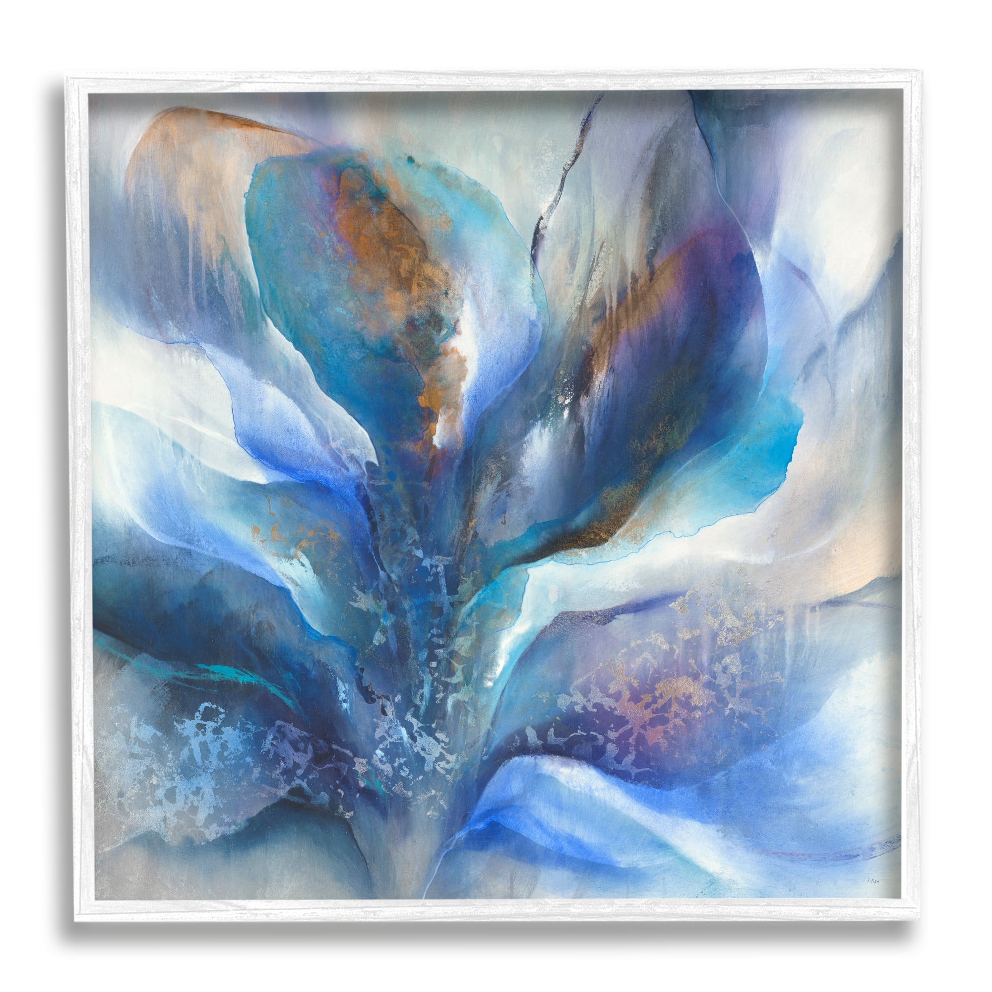 Stupell Industries Abstract Blue Petals Fluid Modern Botanical Design Graphic Art White Framed Art Print Wall Art, Design by K. Nari