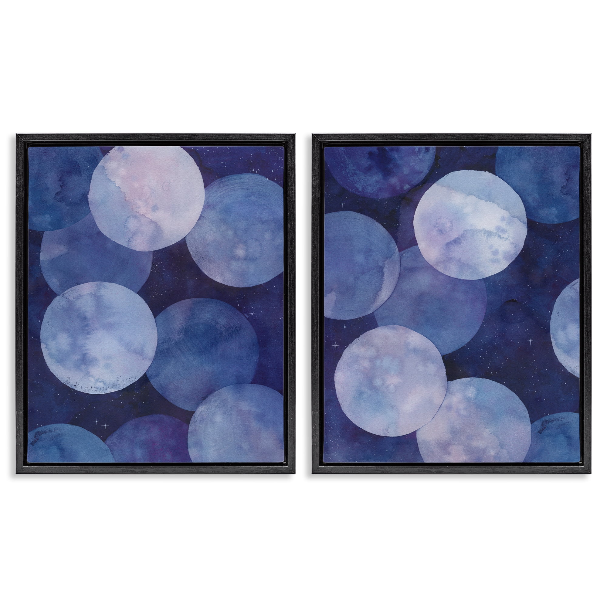 Stupell Industries Abstract Blue Purple Circle Bubbles Abstract Painting Black Floater Framed Canvas Art Print Wall Art, 31 x 25, Set of 2