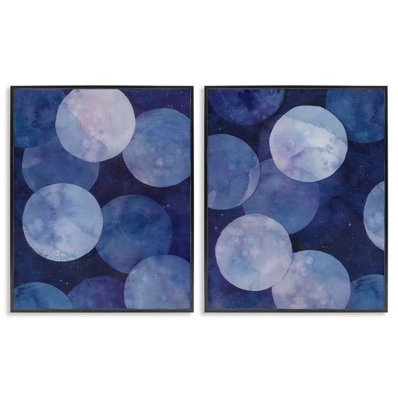 Stupell Industries Abstract Blue Purple Circle Bubbles Abstract Painting Black Framed Art Print Wall Art, 11 x 14, Set of 2