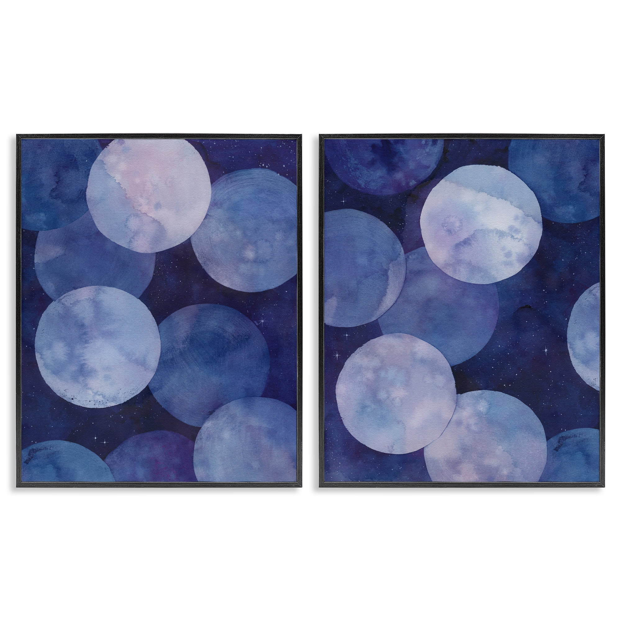 Stupell Industries Abstract Blue Purple Circle Bubbles Abstract Painting Black Framed Art Print Wall Art, 24 x 30, Set of 2