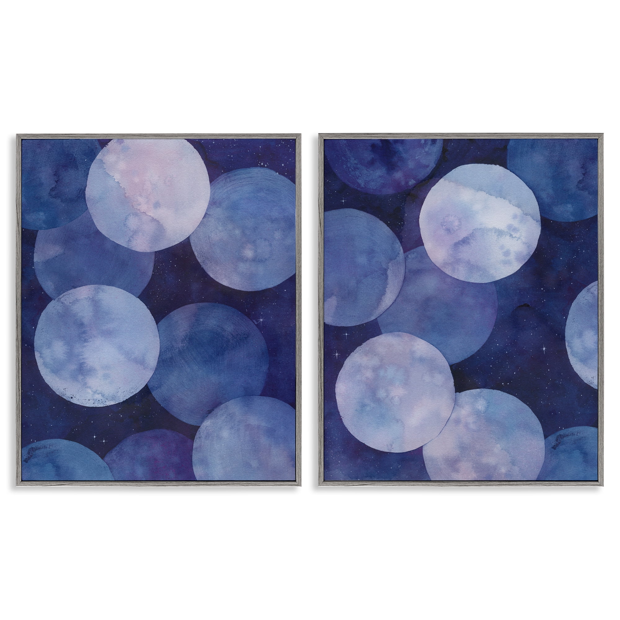 Stupell Industries Abstract Blue Purple Circle Bubbles Abstract Painting Gray Framed Art Print Wall Art, 11 x 14, Set of 2