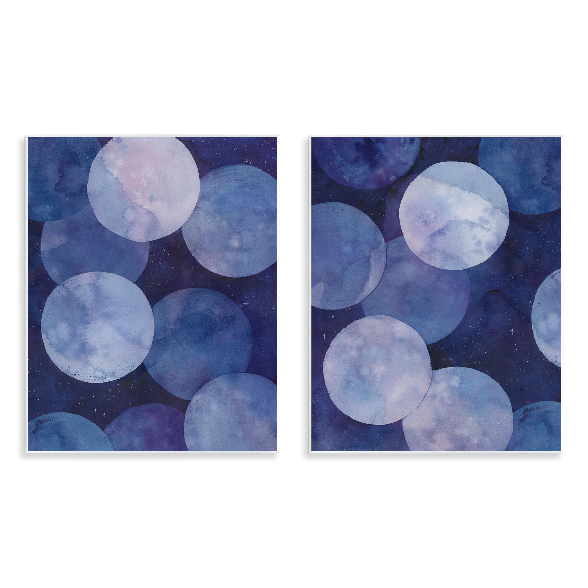 Stupell Industries Abstract Blue Purple Circle Bubbles Abstract Painting Unframed Art Print Wall Art, 11 x 14, Set of 2