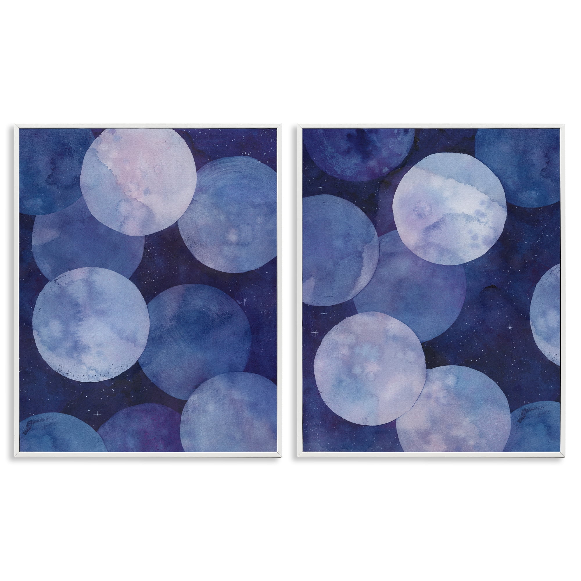 Stupell Industries Abstract Blue Purple Circle Bubbles Abstract Painting White Framed Art Print Wall Art, 11 x 14, Set of 2