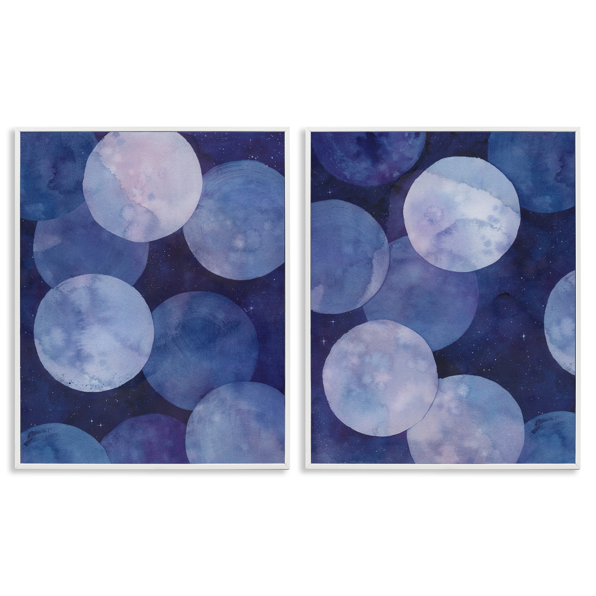 Stupell Industries Abstract Blue Purple Circle Bubbles Abstract Painting White Framed Art Print Wall Art, 24 x 30, Set of 2