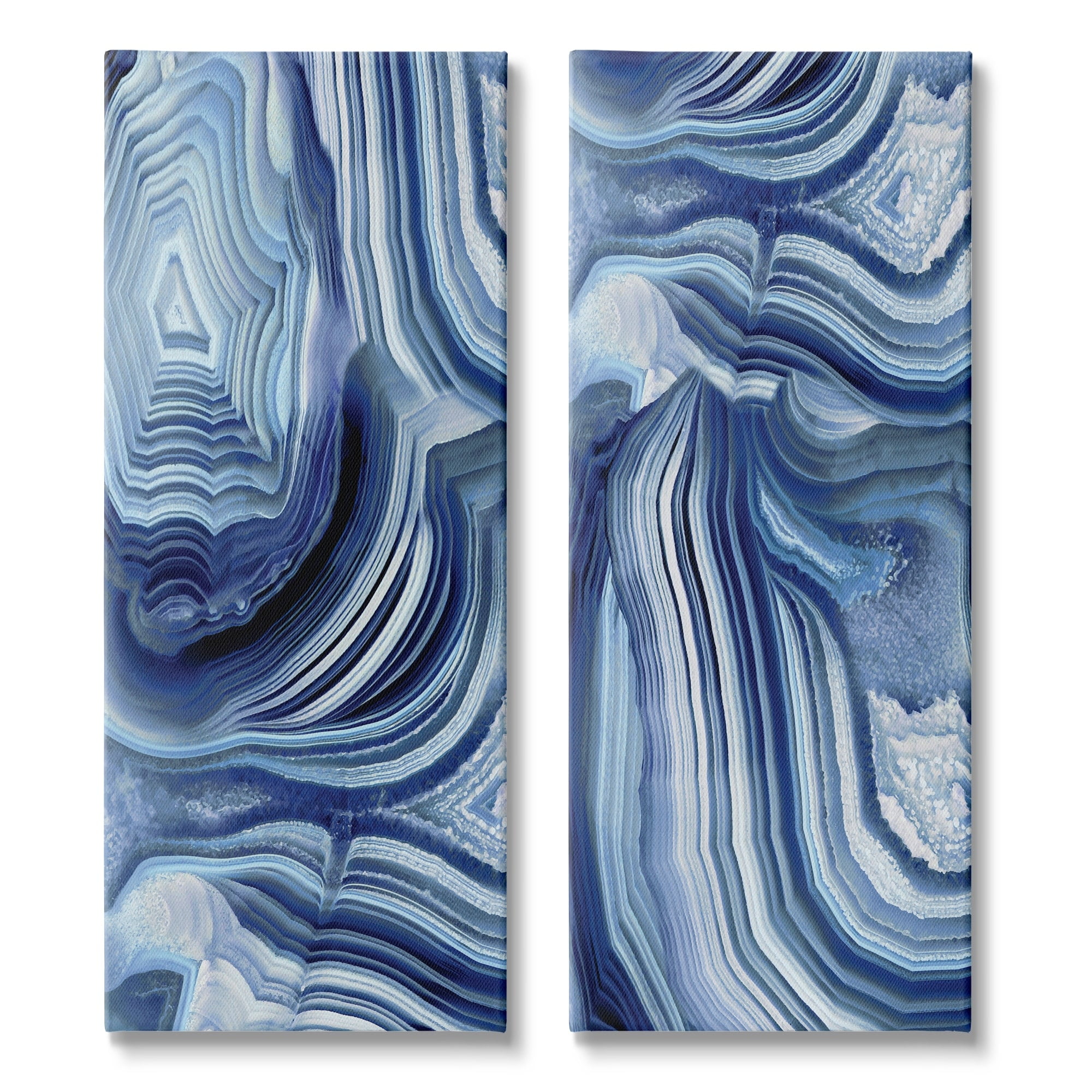Abstract Blue Rock Crystal Pattern Canvas Wall Art Set