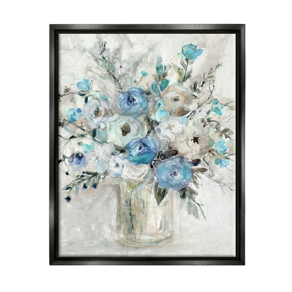 Stupell Industries Abstract Blue Rose Arrangement Botanical & Floral Painting Black Floater Framed Art Print Wall Art