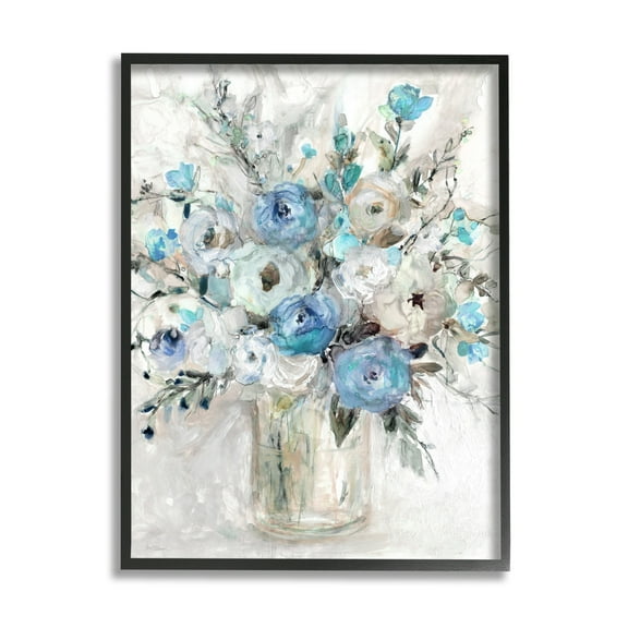 Stupell Industries Abstract Blue Rose Arrangement Botanical & Floral Painting Black Framed Art Print Wall Art