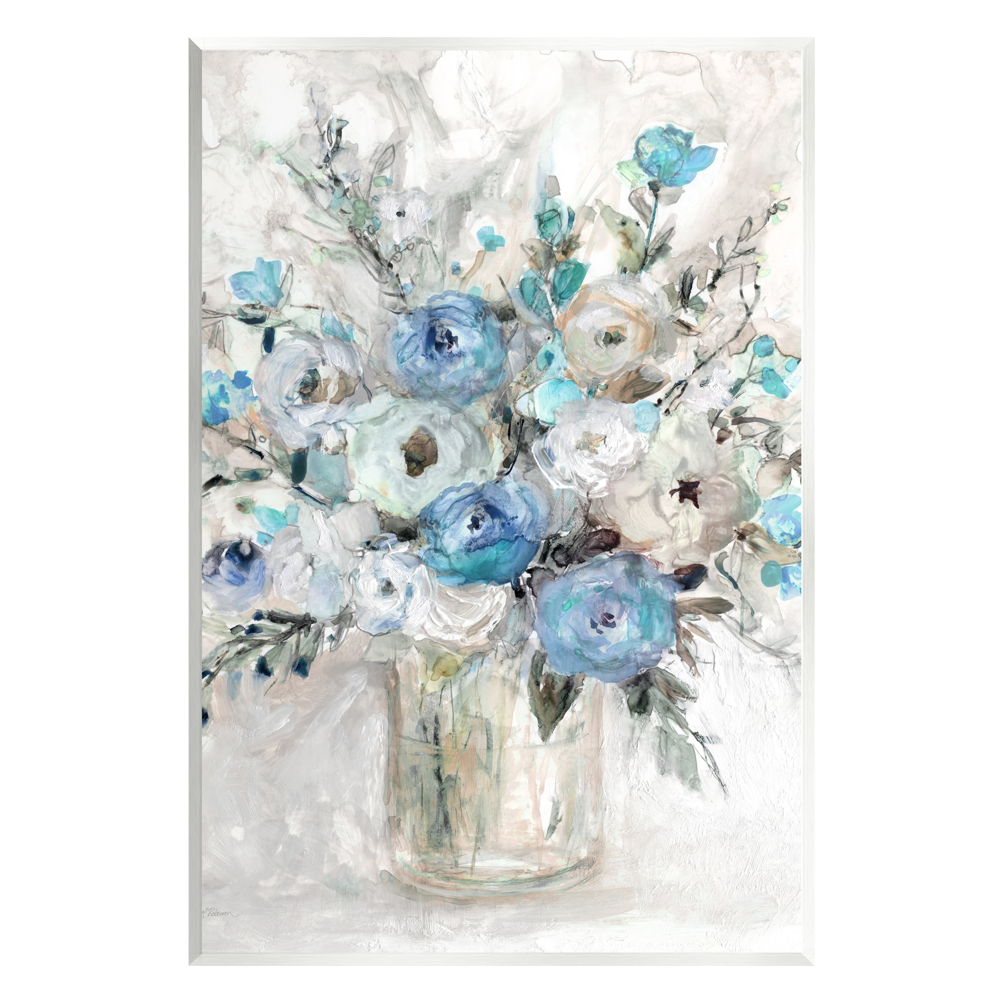 Stupell Industries Abstract Blue Rose Arrangement Botanical & Floral Painting Unframed Art Print Wall Art