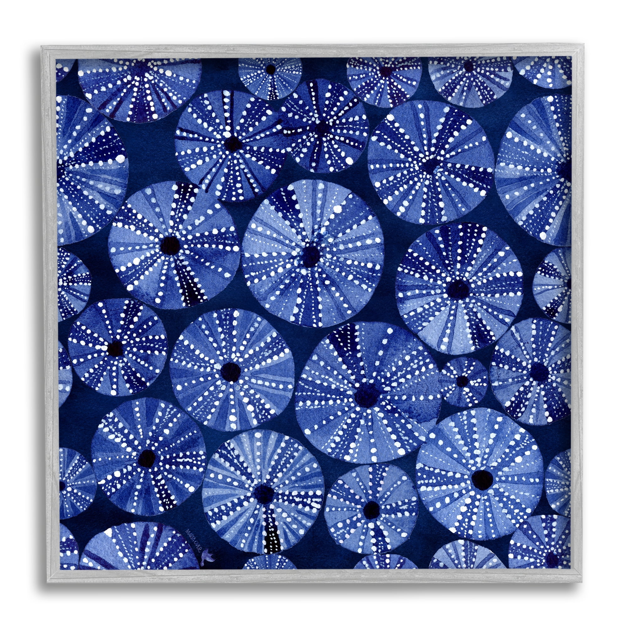 Stupell Industries Abstract Blue Sea Urchin Pattern Abstract Painting Gray Framed Art Print Wall Art